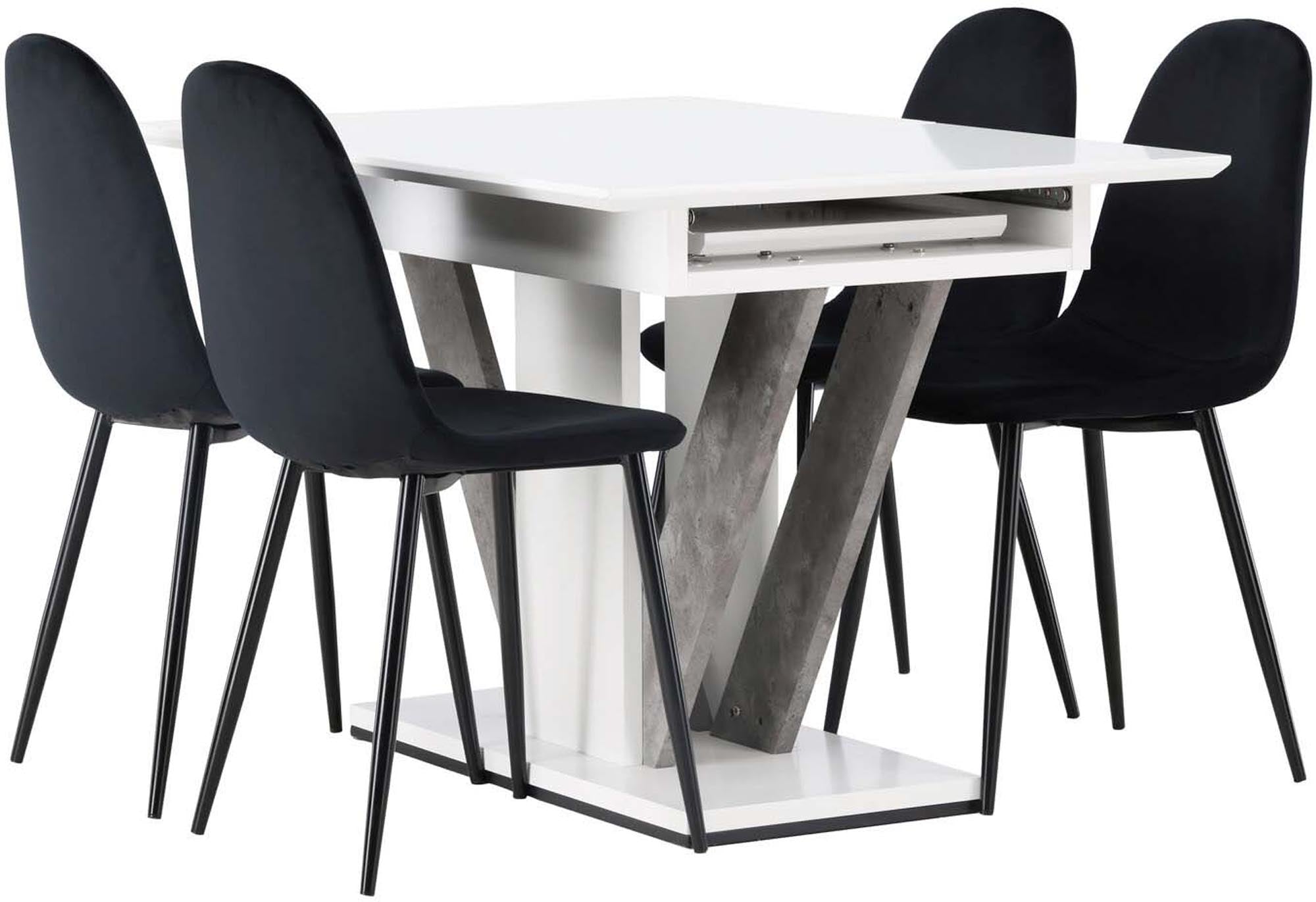 Elegantes Disa Esszimmerset mit ausziehbarem Tisch und luxuriösen Polar-Stühlen. Ideal für stilvolle Dinner und gesellige Zusammenkünfte.