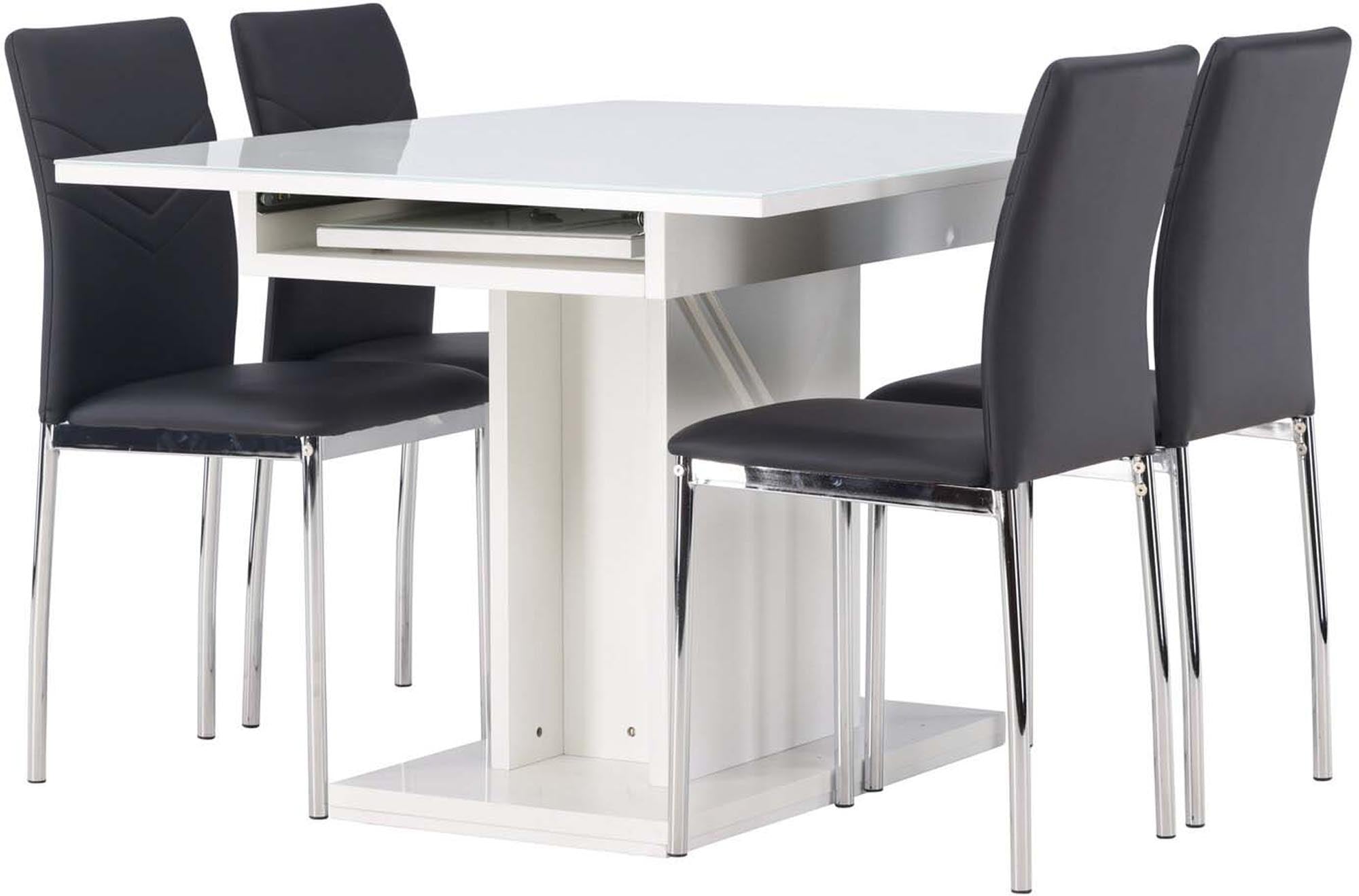 Pluto Esszimmerset: Eleganter, ausziehbarer Tisch und komfortable Stühle für einladende Esszimmermomente.