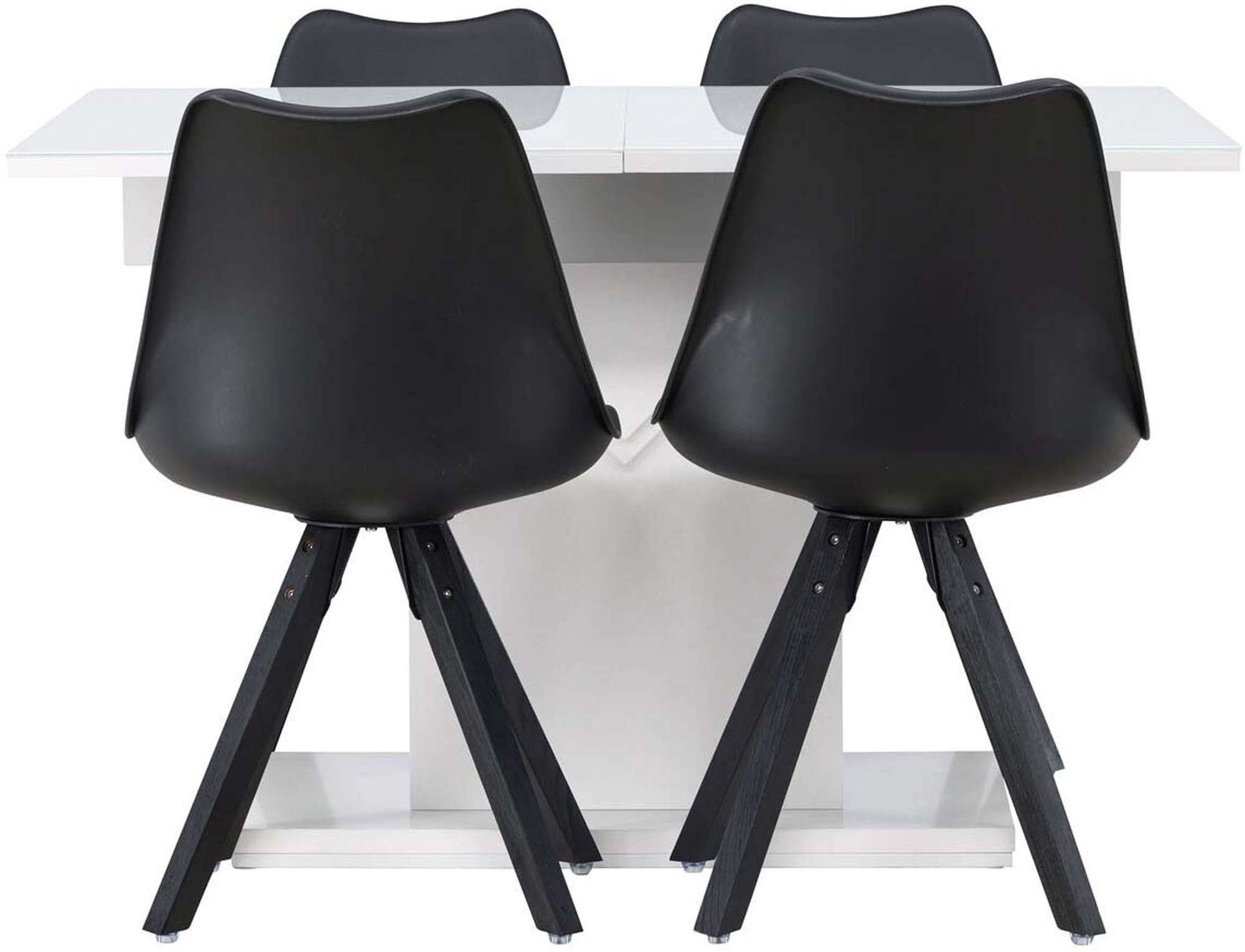 Elegantes, ausziehbares Pluto Esszimmerset mit Glasplatte und Zeno Stühlen in schwarzem Samt für stilvollen Komfort.