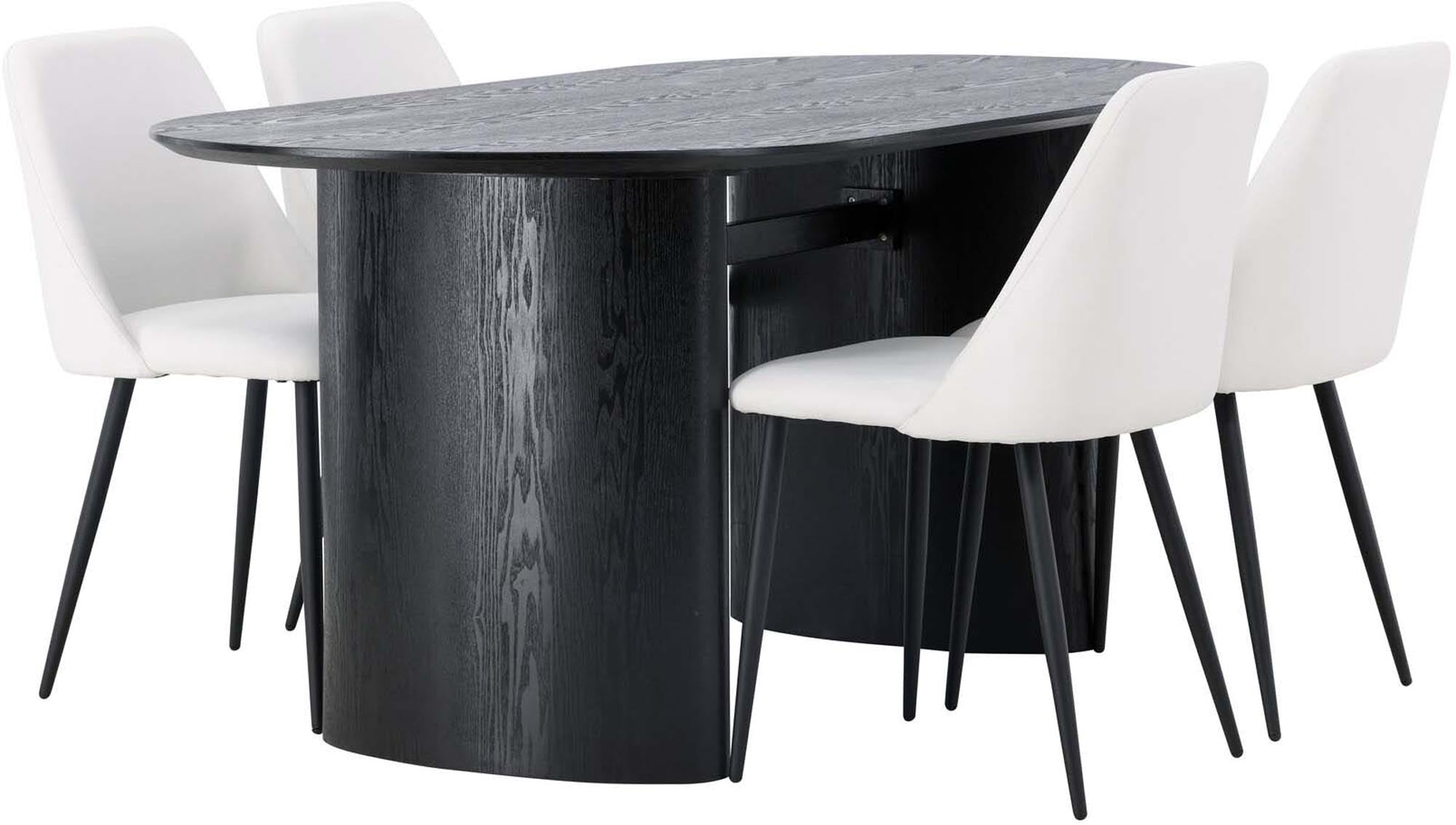 Isolde Esszimmerset + Night 180cm/4St.: Elegantes ovales Set mit robustem Stahlrahmen und bequemen Stühlen für gesellige Abende und festliche Anlässe.