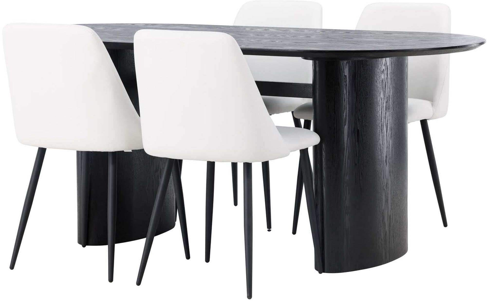 Elegantes Isolde Esszimmerset von Venture Home: Ovaler Tisch mit 4 ergonomischen Stühlen für stilvolle Essmomente und höchsten Komfort.