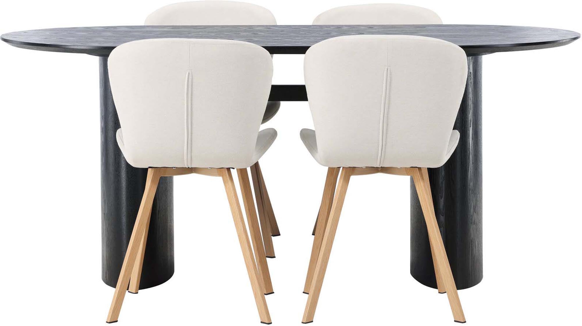 Elegantes Isolde Esszimmerset mit 180 cm Tisch und 4 Lilja-Stühlen. Modernes Design trifft auf Komfort und Funktionalität für gesellige Abende.