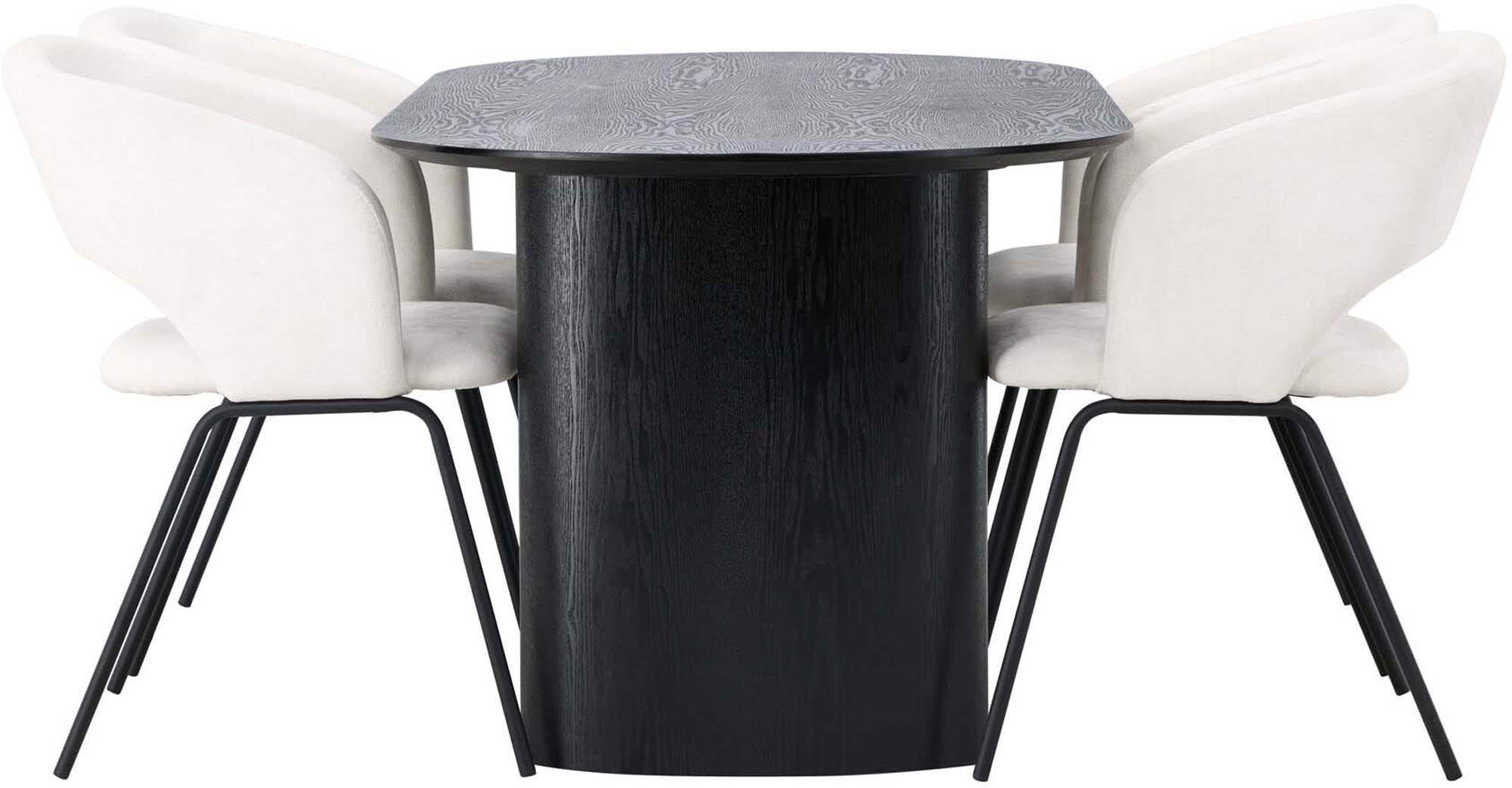 Entdecken Sie das Isolde Esszimmerset + Day: 180 cm Tisch und 4 komfortable Stühle im skandinavischen Design für einladende Essbereiche.