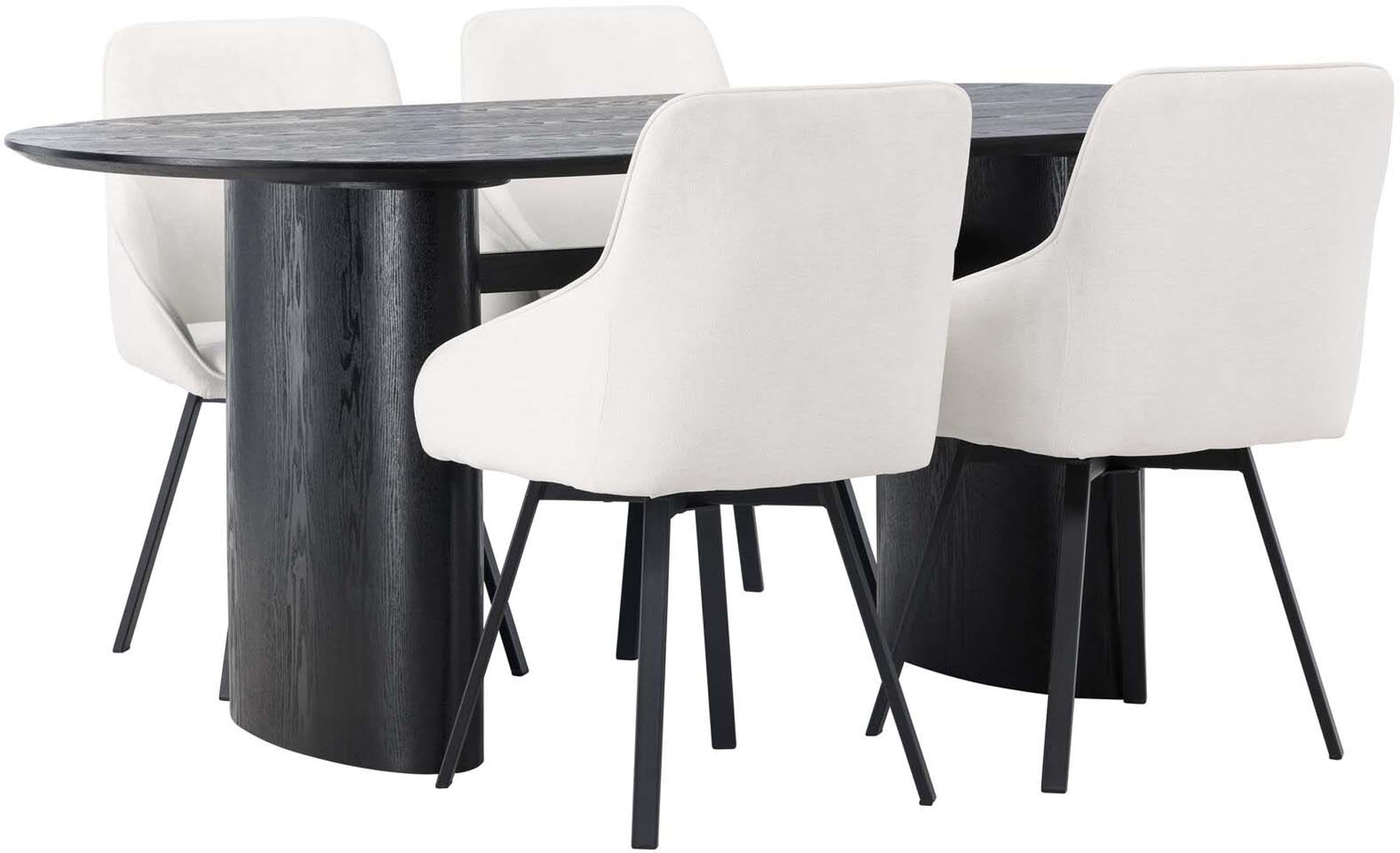 Erleben Sie das Isolde Esszimmerset + Rosie: Eleganter 180 cm Esstisch und bequeme Stühle im skandinavischen Design für Ihr Zuhause.