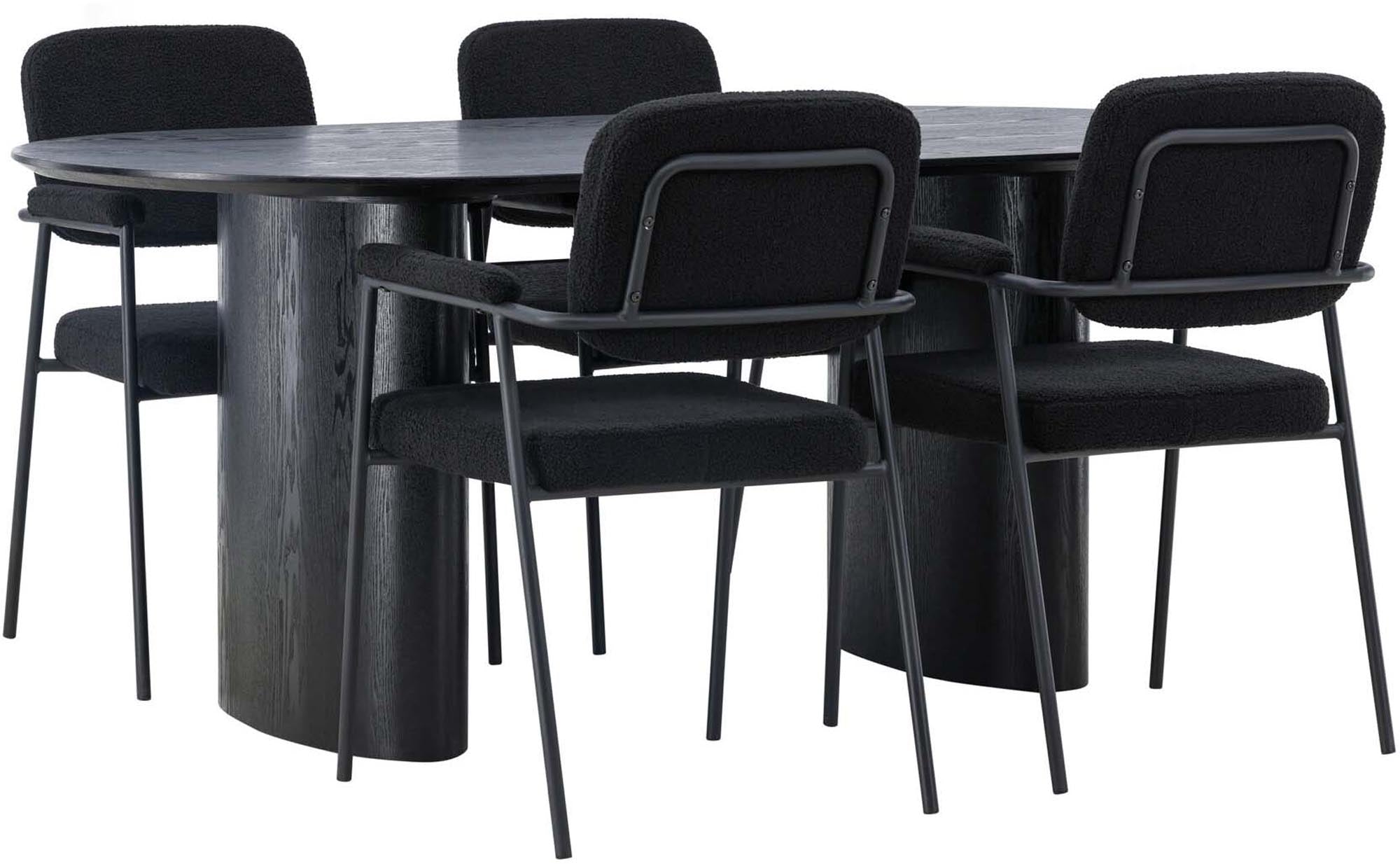 Modernes Esszimmerset Isolde: 180 cm Tisch und 4 ergonomische Stühle für stilvolle Mahlzeiten und gesellige Abende.