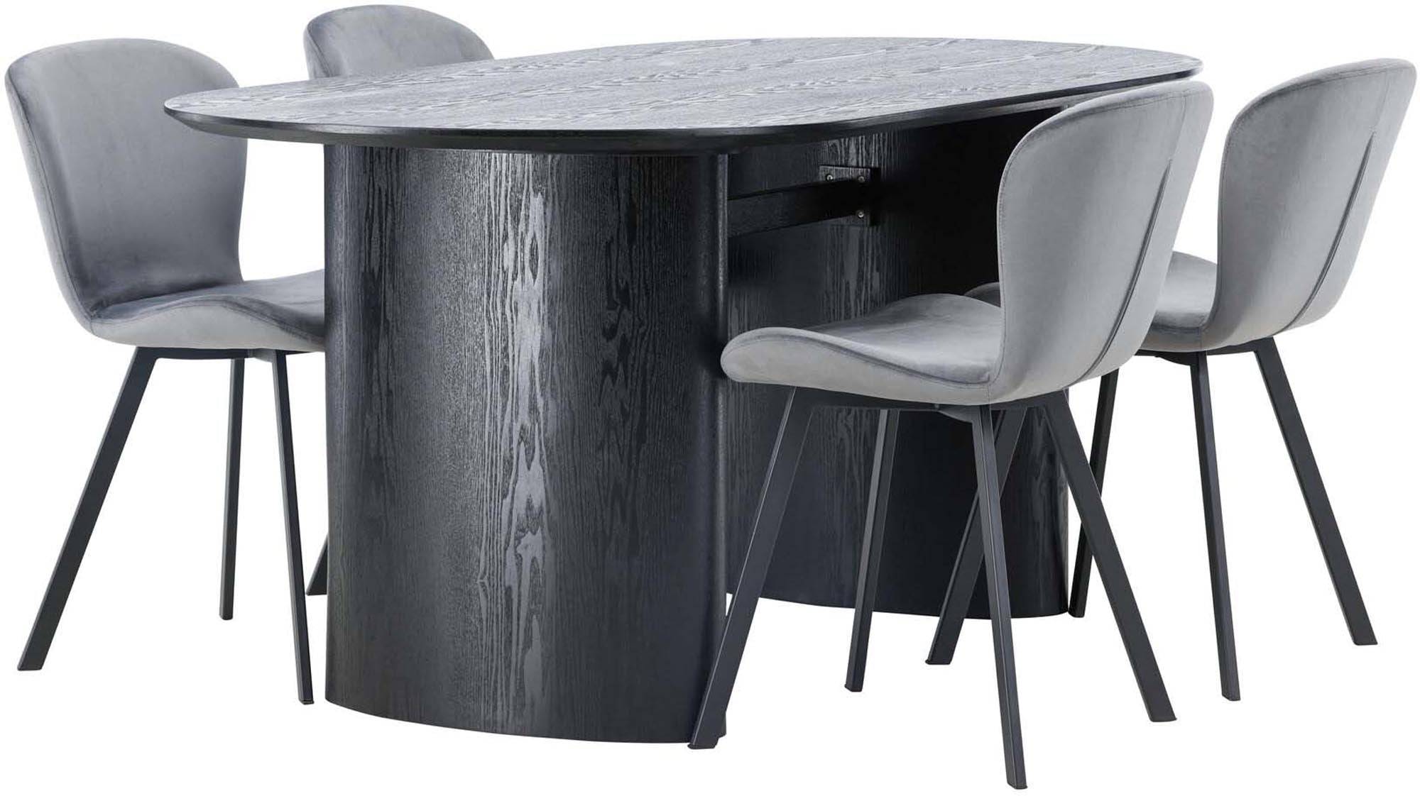 Elegantes Isolde Esszimmerset mit ovalem Tisch und 4 beigen Lilja-Stühlen. Ideal für gesellige Abende und stilvolles Wohnen.