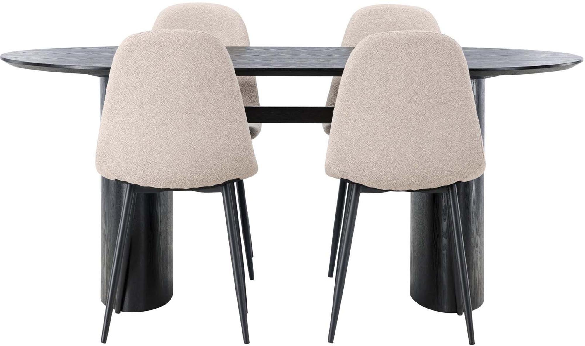 Isolde Esszimmerset + Polar: Elegantes 180 cm Set mit luxuriösen Samt-Stühlen für gemütliche Essensrunden und skandinavischen Stil.