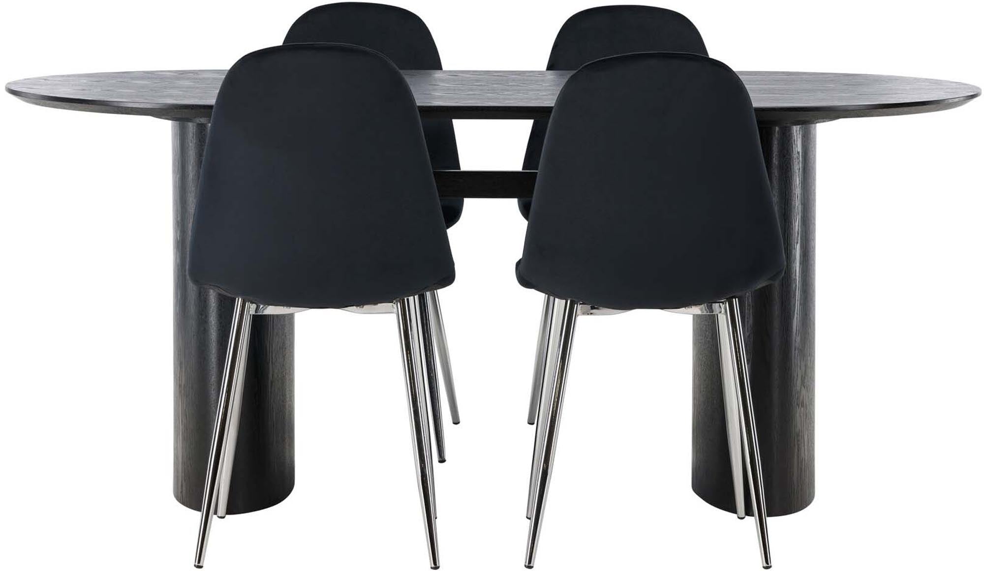 Isolde Esszimmerset + Polar 180cm/4St.: Stilvolles Esszimmer-Set mit luxuriösen Samt-Stühlen und robustem Holz für höchsten Komfort und Eleganz.