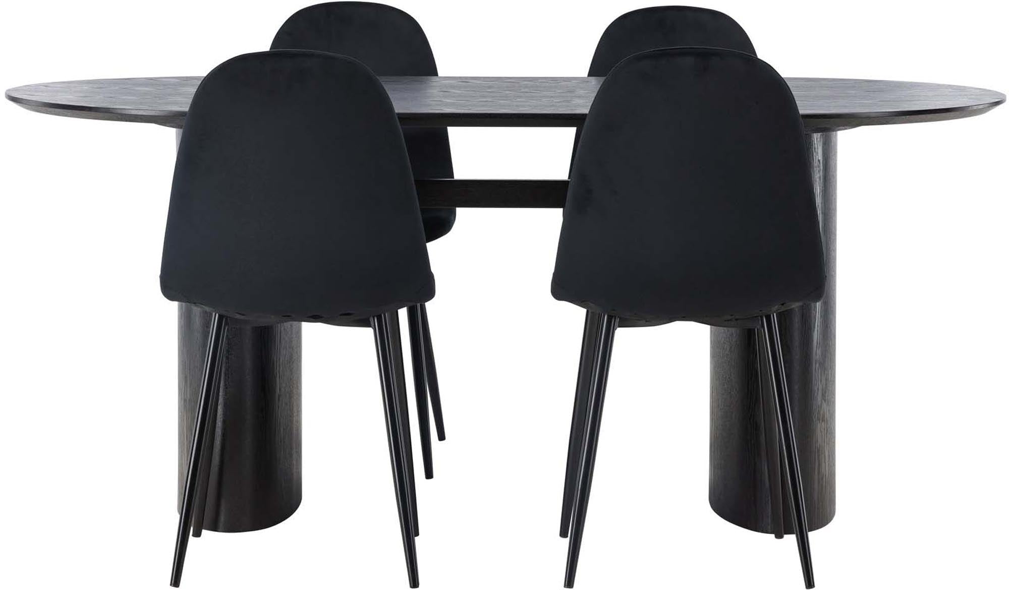 Stilvolles Isolde Esszimmerset mit 180 cm Tisch und 4 luxuriösen Samt-Stühlen. Perfekt für gesellige Abende und modernes Wohnen.