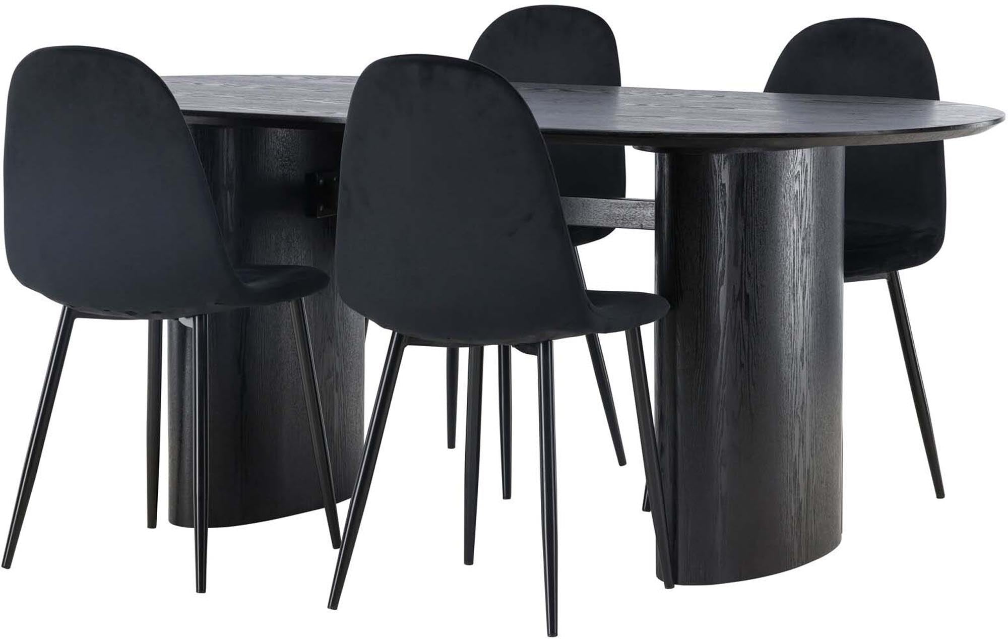 Elegantes Isolde Esszimmerset mit 180 cm Tisch und 4 ergonomischen Samt-Stühlen. Ideal für stilvolle Dinner und gemütliche Zusammenkünfte.