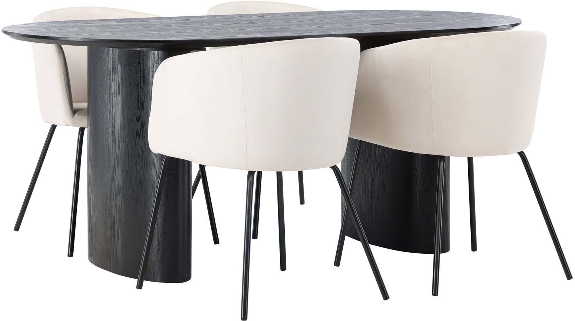 Isolde Esszimmerset + Berit: Elegantes 180 cm Set mit Samt-Stühlen für stilvolle Essmomente. Ideal für moderne Wohnräume.