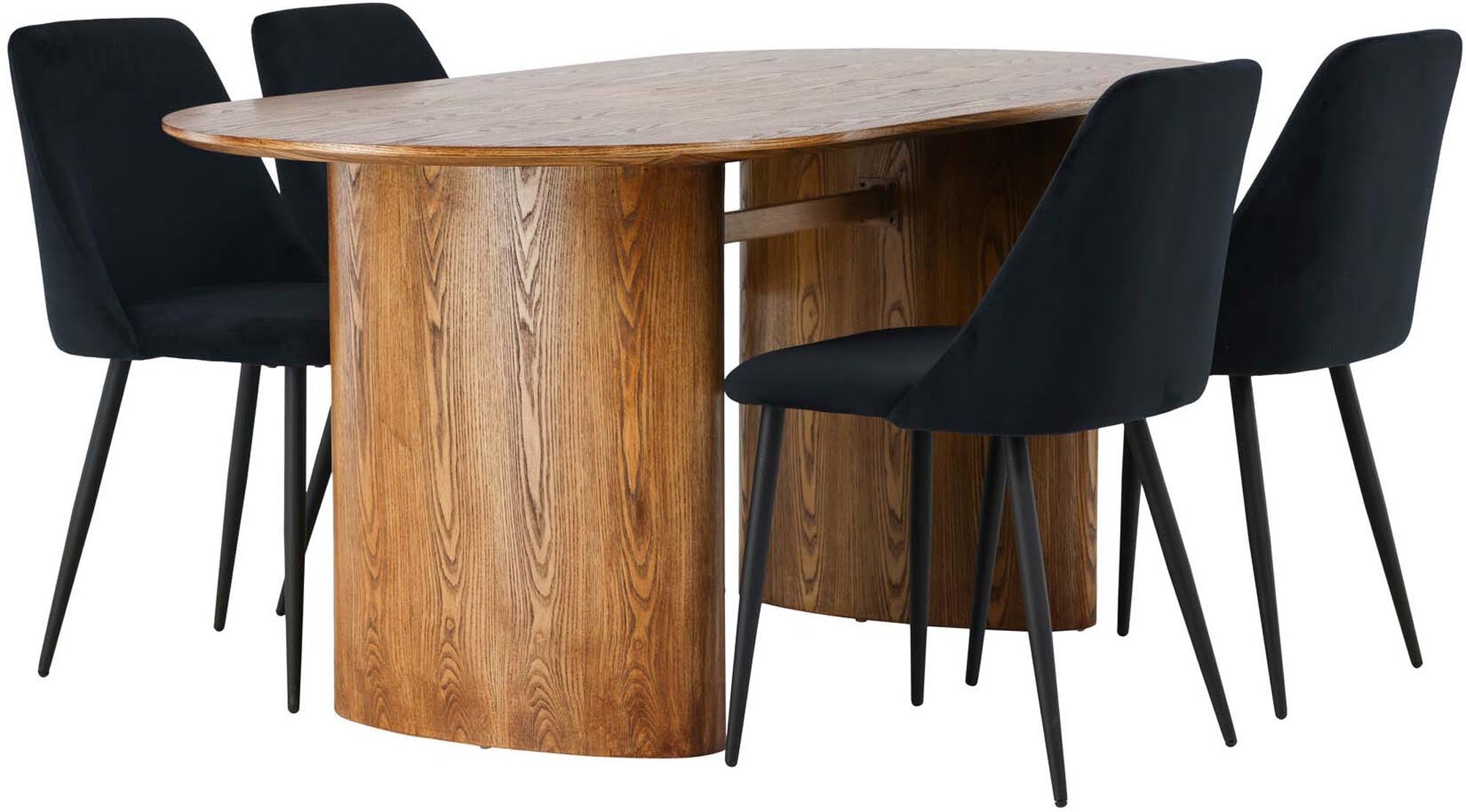 Stilvolles Isolde Esszimmerset: 180 cm ovaler Tisch, 4 bequeme Stühle, moderne Materialien, ideal für gesellige Abende und festliche Anlässe.