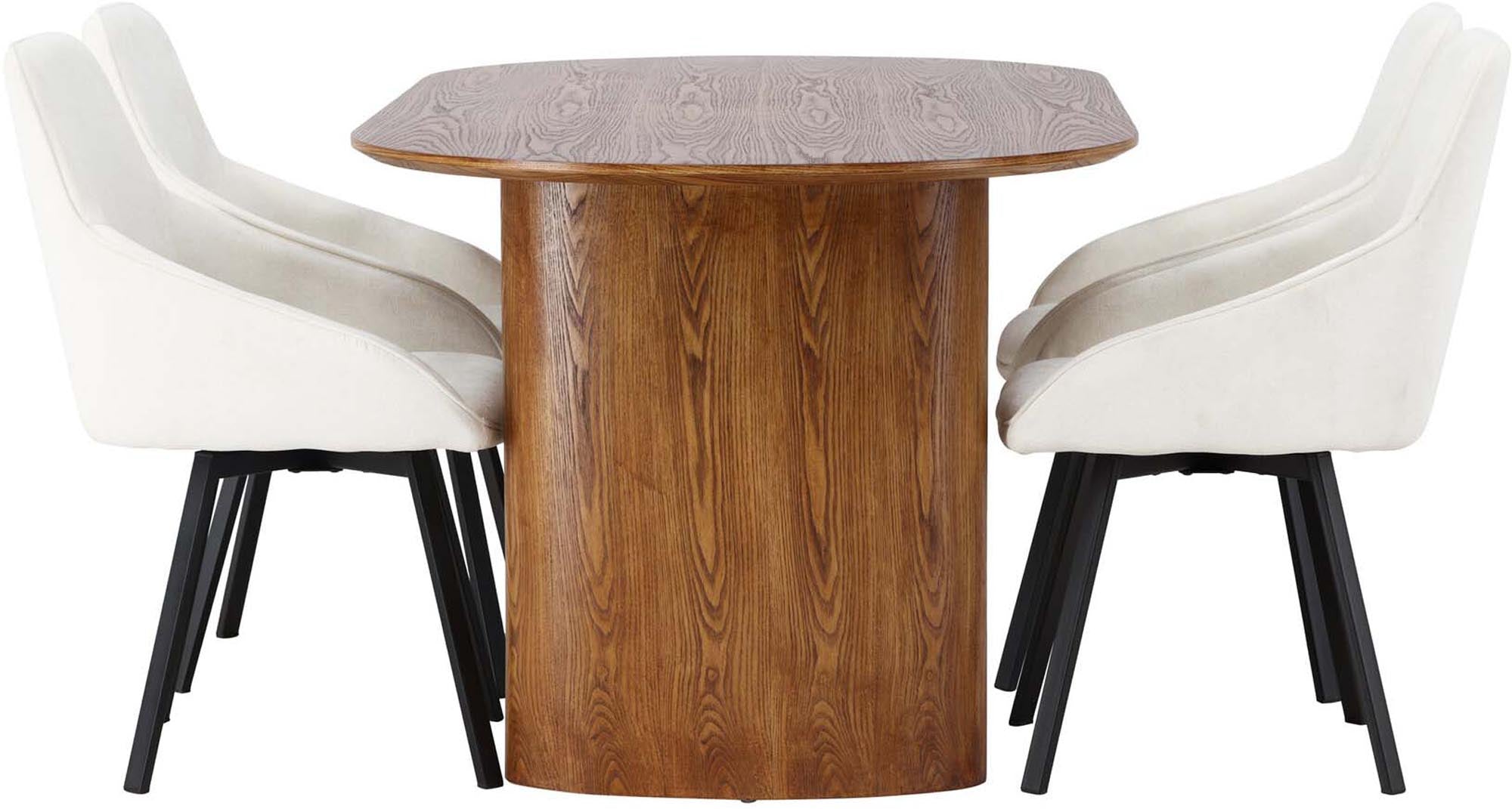 Elegantes Isolde Esszimmerset + Rosie 180cm mit 4 ergonomischen Stühlen. Robuste Materialien und skandinavisches Design für gesellige Abende.