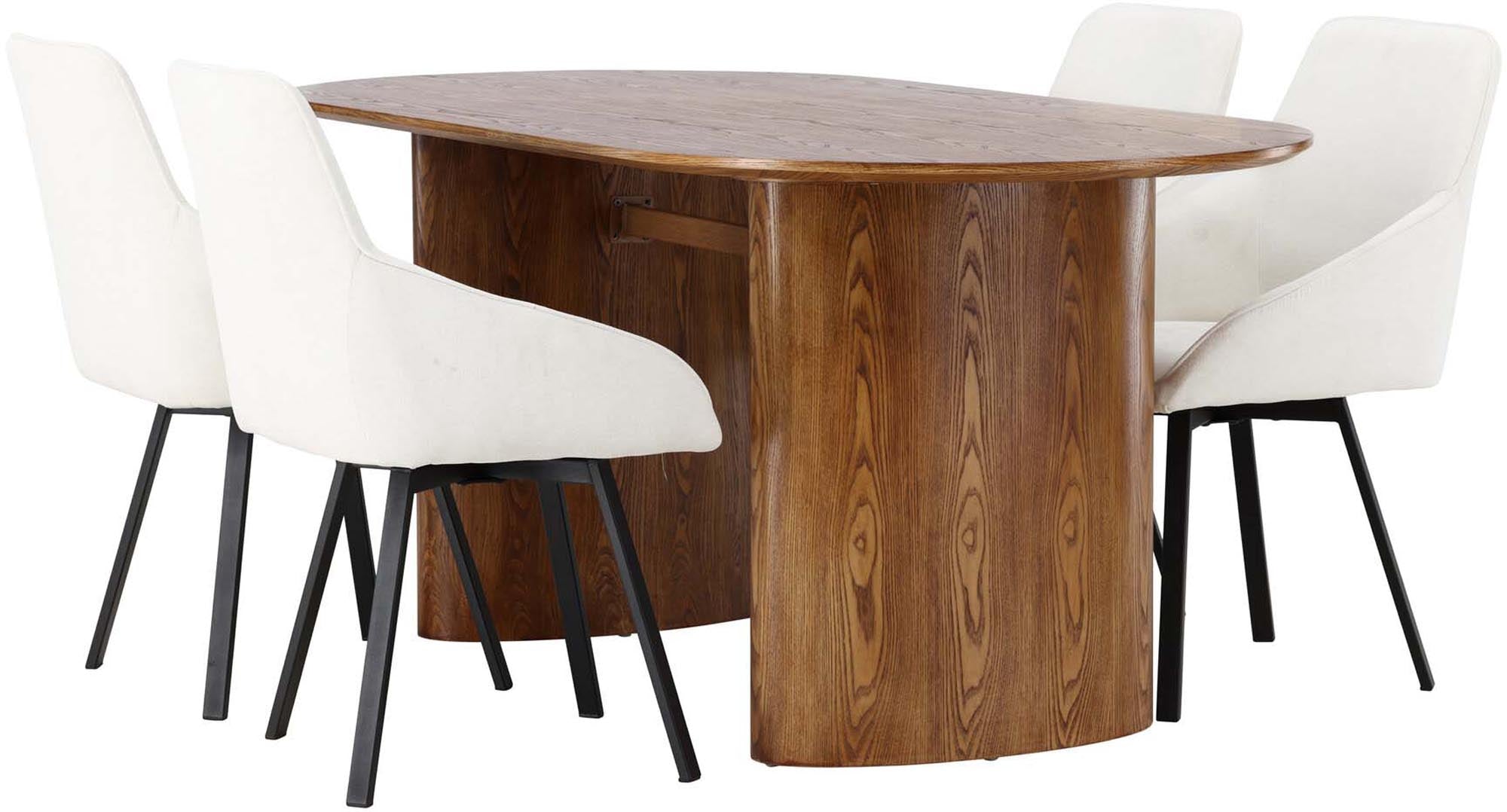 Elegantes Isolde Esszimmerset + Rosie 180cm mit 4 ergonomischen Stühlen. Ideal für gesellige Abende und skandinavisches Ambiente.