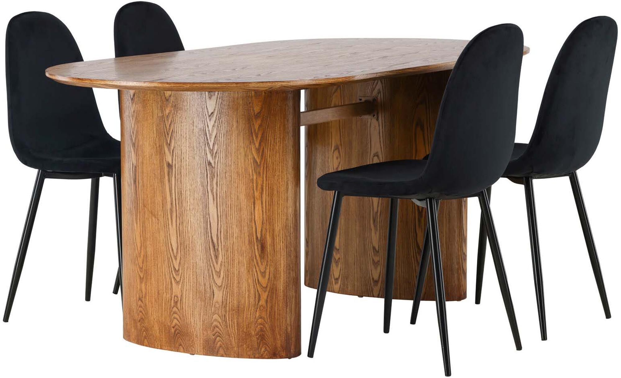 Elegantes Isolde Esszimmerset mit 180 cm Tisch und 4 luxuriösen Samt-Stühlen. Ideal für gesellige Abende und stilvolle Einrichtung.