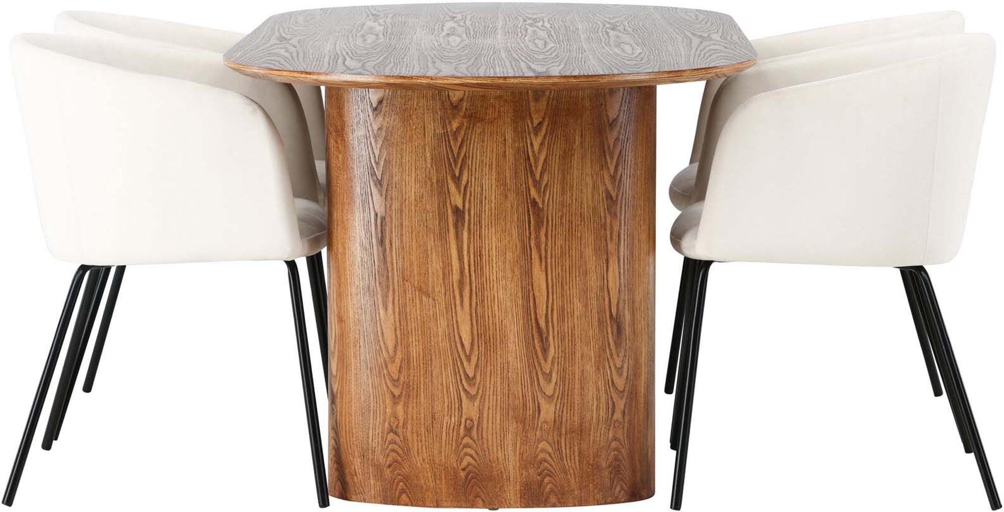 Stilvolles Isolde Esszimmerset mit großzügigem 180 cm Tisch und 4 komfortablen Samt-Stühlen. Perfekt für gesellige Momente und elegantes Wohnen.