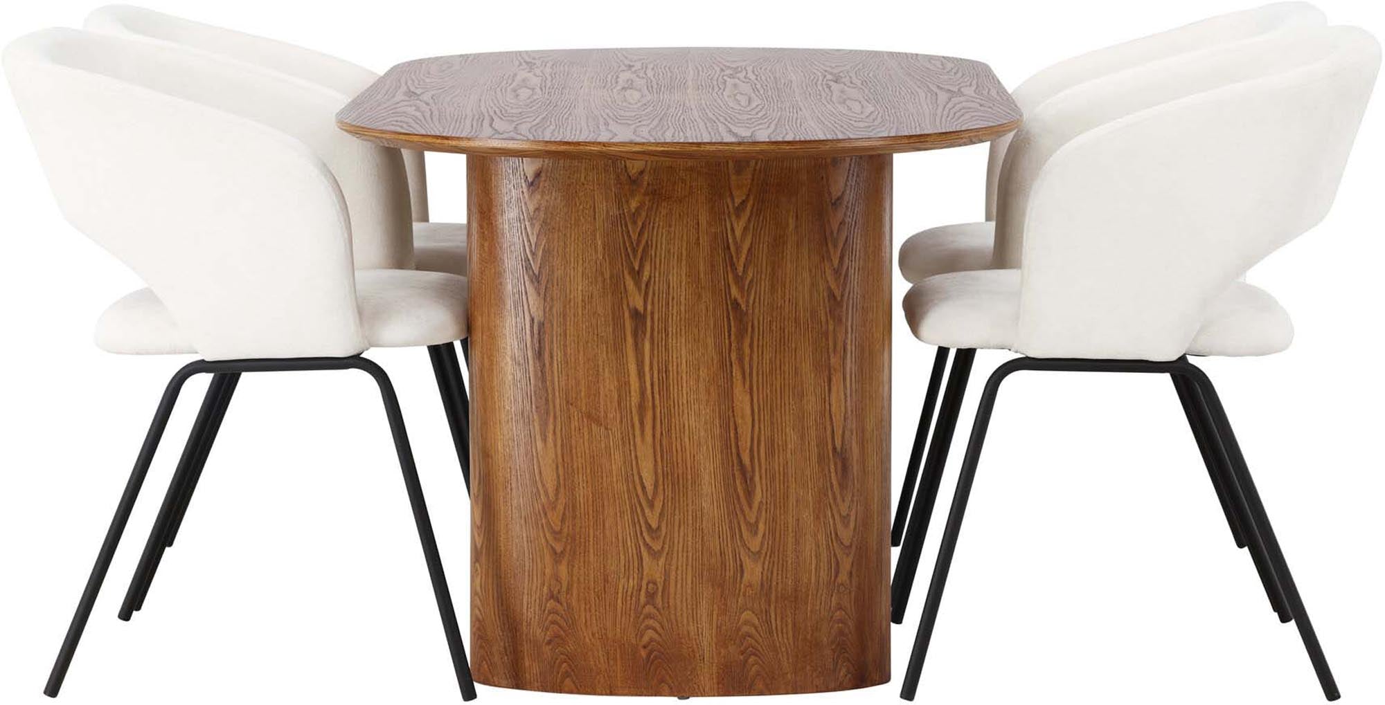 Elegantes Isolde Esszimmerset: 180 cm Tisch mit 4 komfortablen Stühlen, skandinavischer Stil, hochwertige Materialien für unvergessliche Momente.