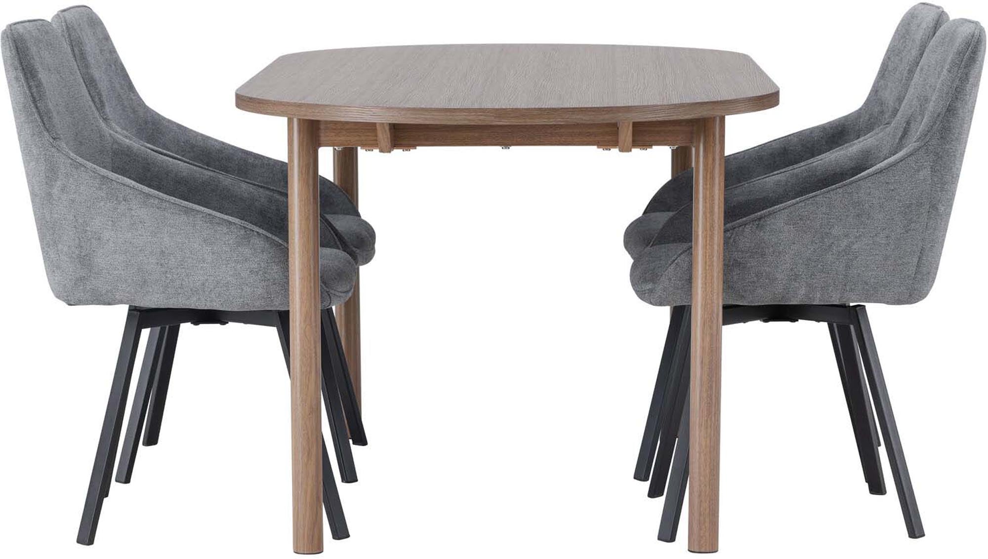 Elegantes Esszimmerset mit ovalem 180 cm Tisch und skandinavischen Rosie-Stühlen für Komfort und Stil in Ihrem Zuhause.