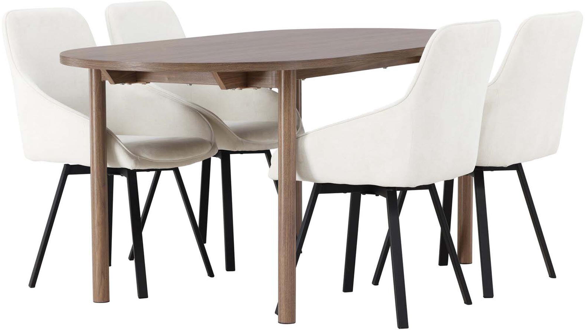 Elegantes Esszimmerset mit ovalem Andy Tisch (180cm) und vier Rosie Stühlen. Ideal für stilvolle und gemütliche Esszimmer.