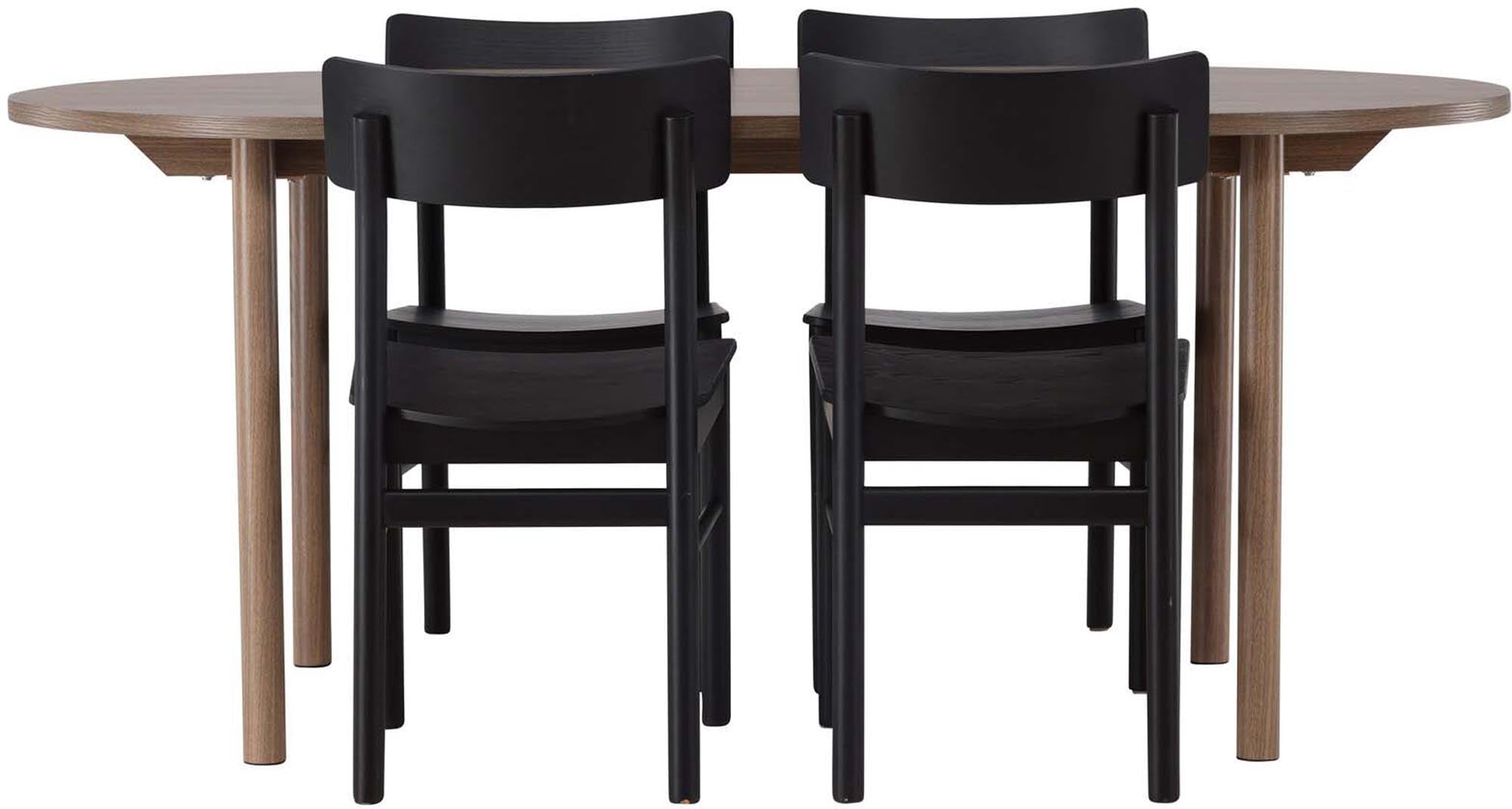 Stilvolles Andy Esszimmerset: Ovaler Tisch (180x75cm) & 4 Montros-Stühle. Hochwertiges MDF & Birkenholz. Skandinavisches Design.