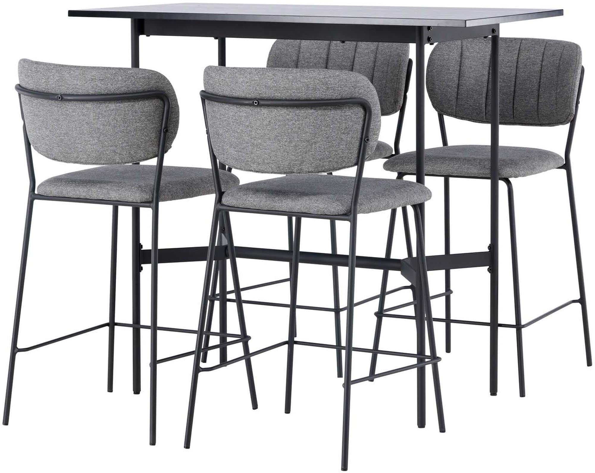 Elegantes Barset Rax + Bell: Skandinavisches Design, schwarzes MDF, grauer Polyester, ideal für gesellige Abende.