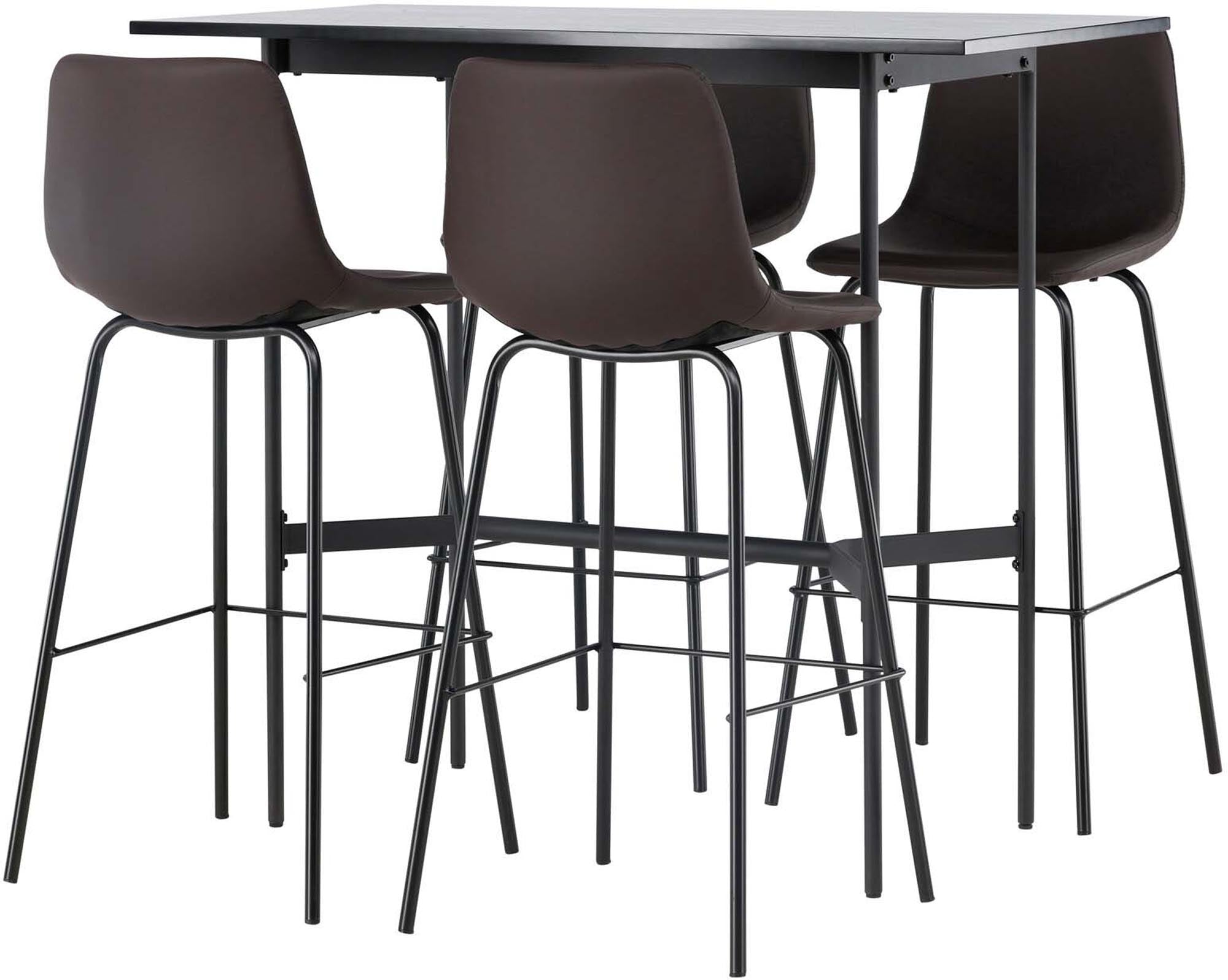 Verleihen Sie Ihrem Zuhause mit dem Barset Rax + Alexi von Venture Home einen Hauch von Eleganz – 120cm Bartisch und 4 komfortable Barhocker für gesellige Momente.