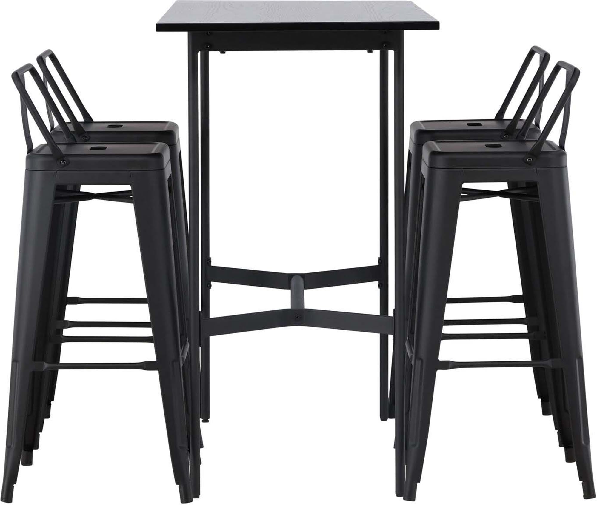 Elegantes Barset Rax + Tempe: Modernes Design, robuste MDF-Tischplatte, stilvolle Tempe-Hocker, ideal für gesellige Abende.