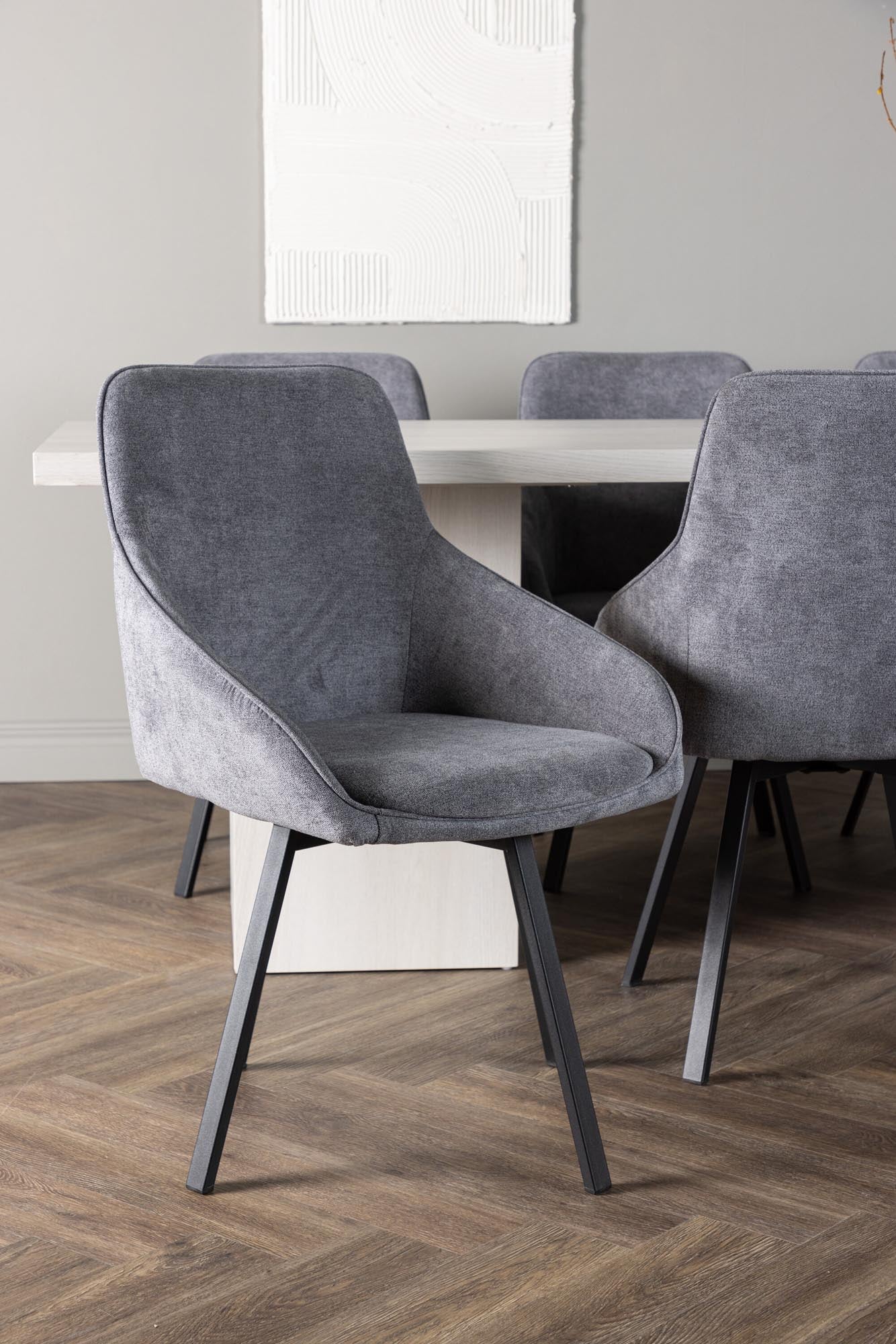 Stilvolles Esszimmerset Olga mit Rosie Tisch (200cm) und 6 komfortablen Stühlen. Ideal für gesellige Runden und modernes Wohnen.