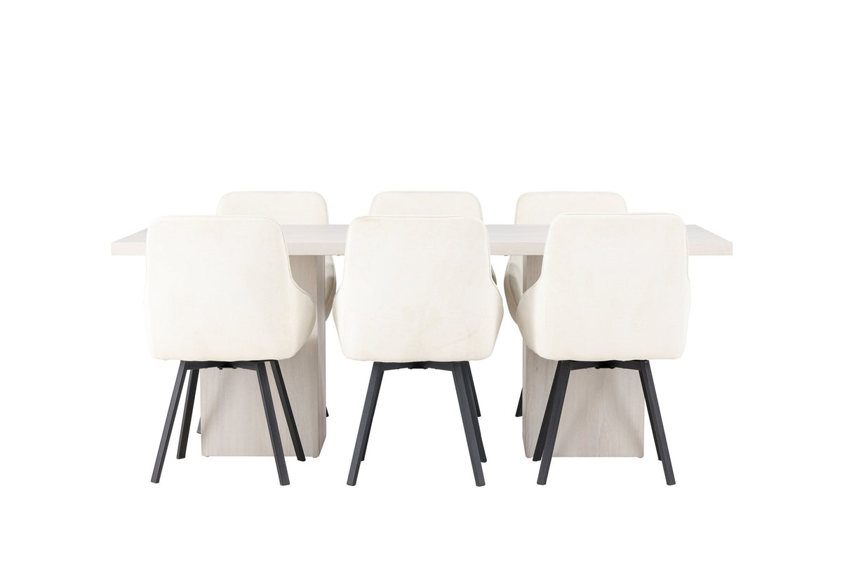 Olga Esszimmerset + Rosie 200cm/6St. in Beige, Schwarz präsentiert im Onlineshop von KAQTU Design AG. Esszimmerset ist von Venture Home