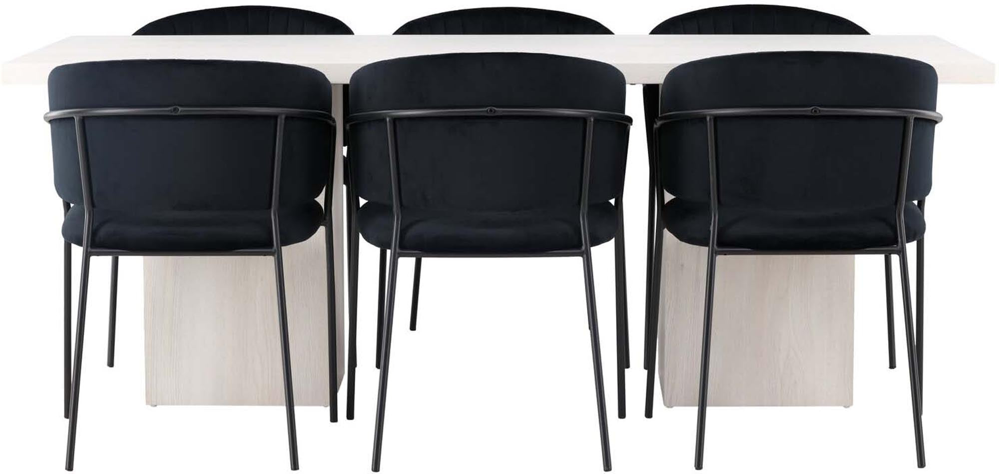 Entdecken Sie das stilvolle Olga Esszimmerset + Selma 200cm/6St. von Venture Home. Elegantes Design in Schwarz und Weiß, ideal für Ihr Esszimmer.