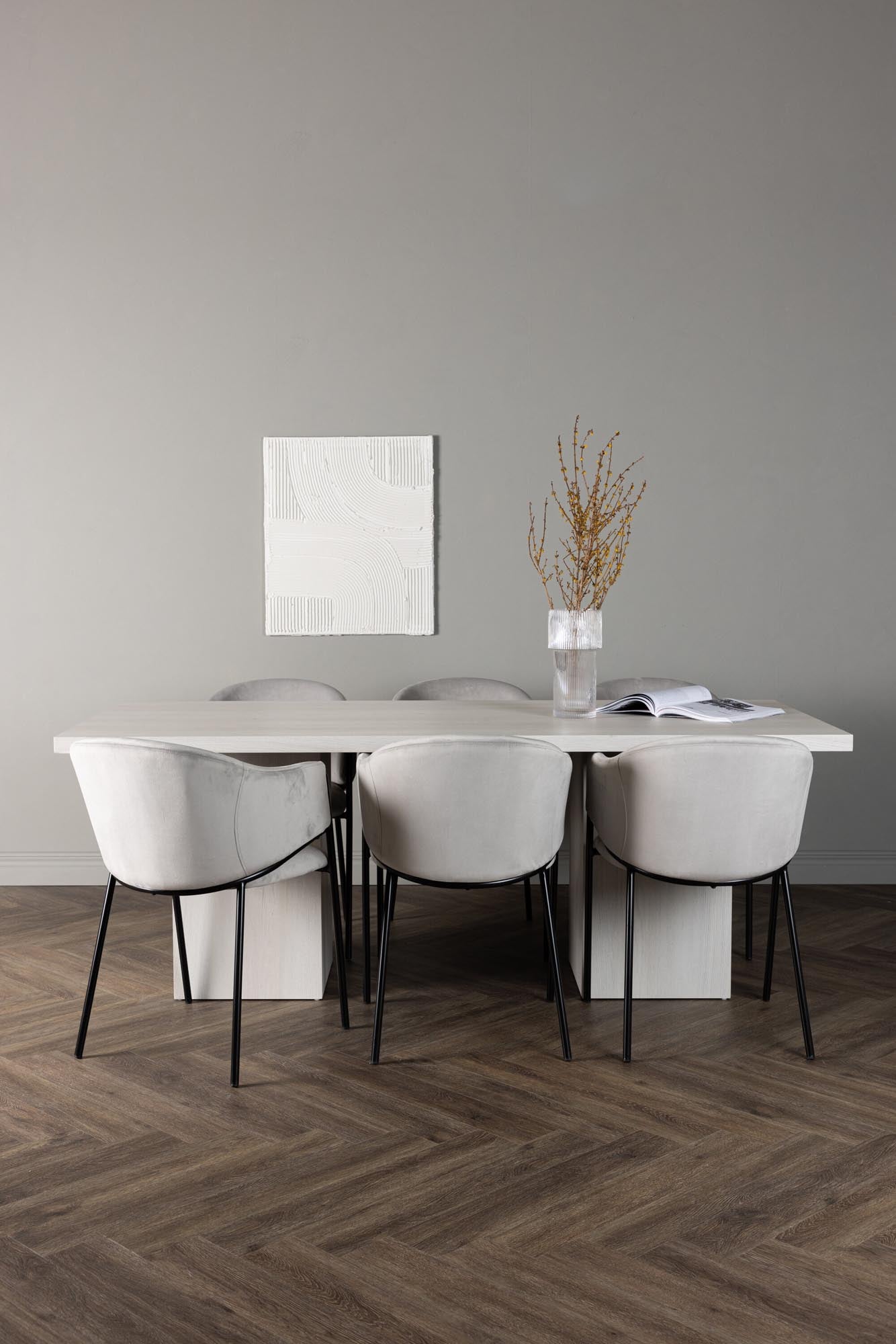 Stilvolles Esszimmerset Olga & Evelina: 200cm Tisch, 6 Samtstühle, modernes Design, Komfort & Eleganz für Ihr Zuhause.