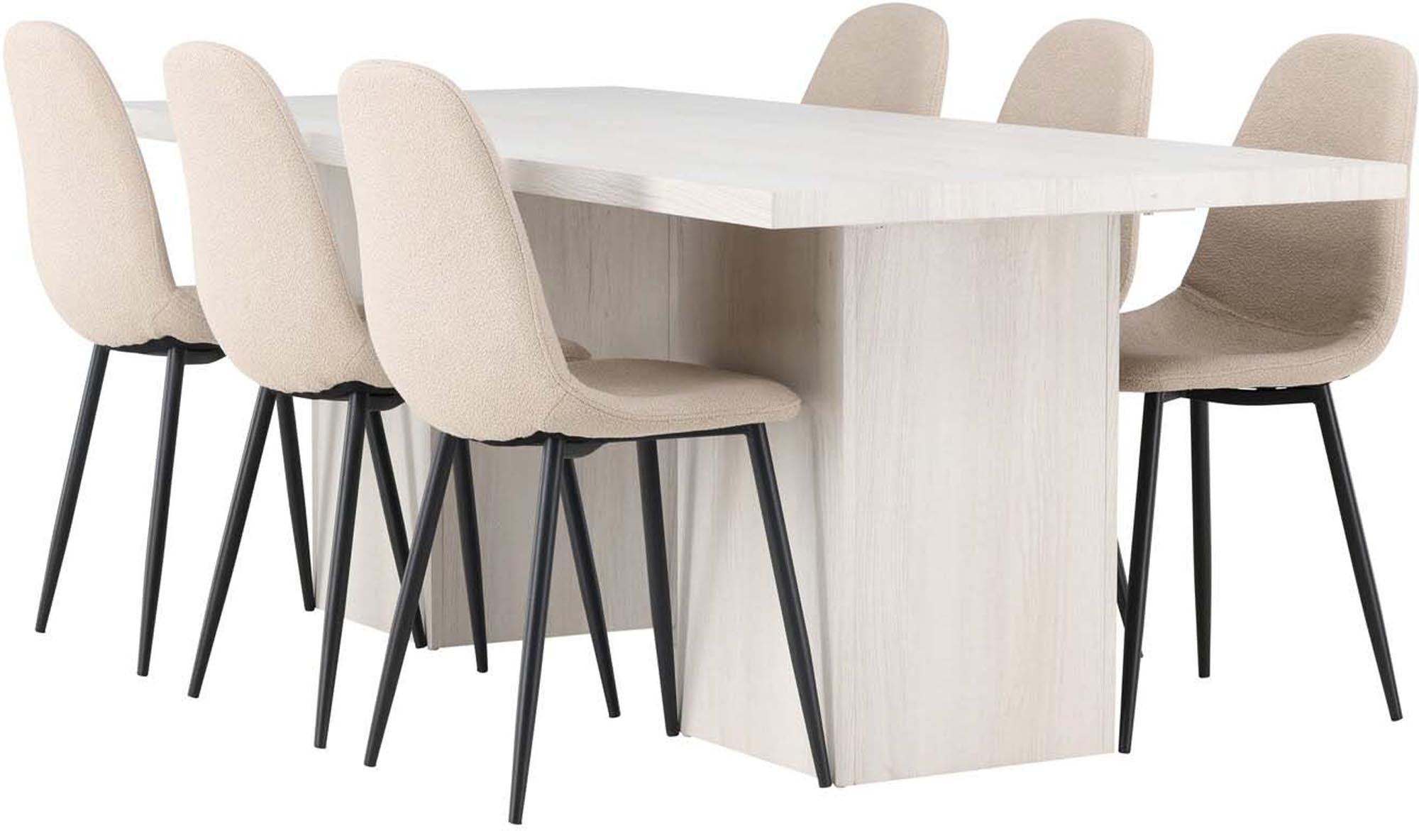 Elegantes Esszimmerset mit 200 cm Tisch und 6 stilvollen Polar-Stühlen. Ideal für gesellige Runden und modernes skandinavisches Ambiente.