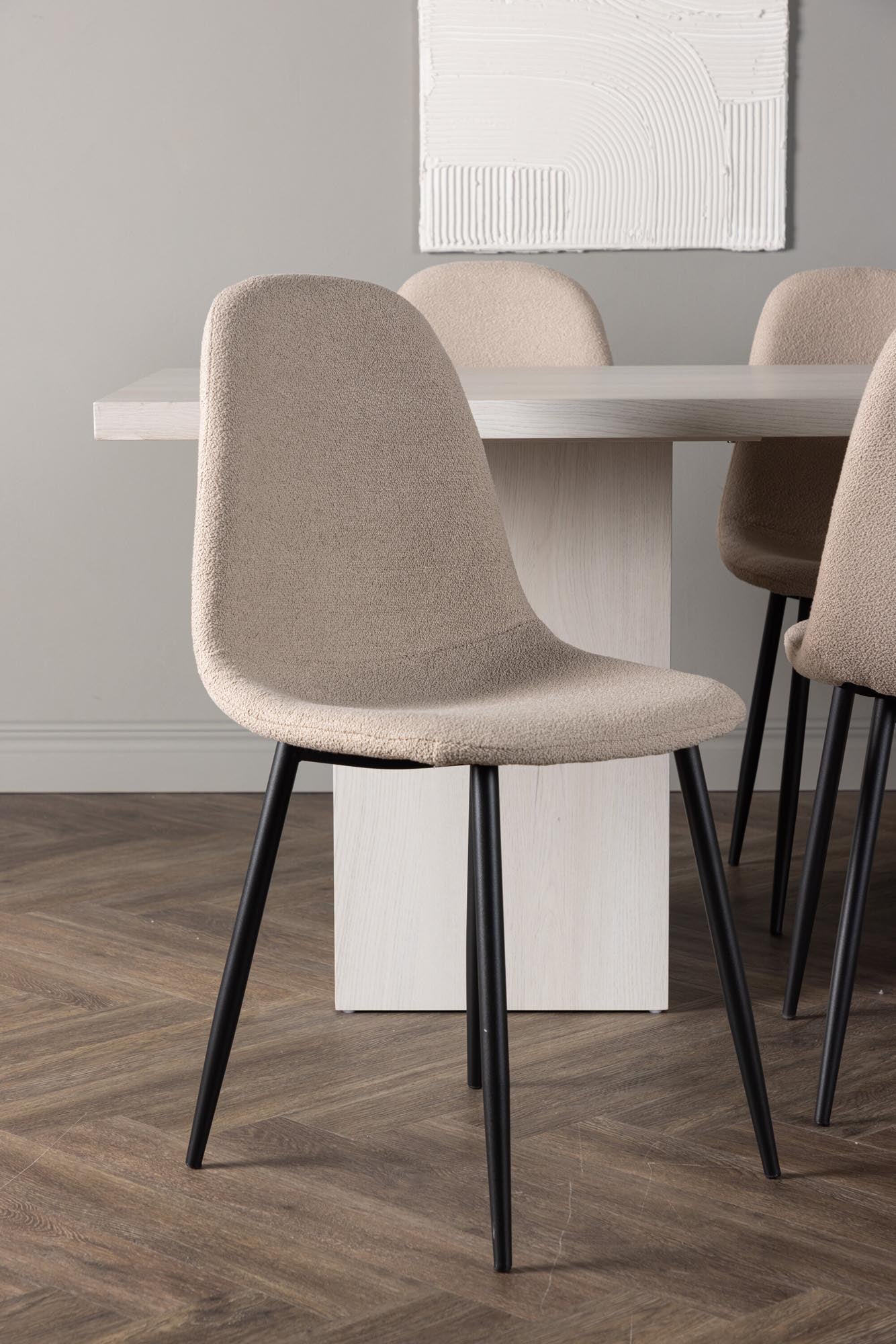 Stilvolles Esszimmerset: 200cm Olga Tisch und 6 moderne Polar-Stühle, nordisches Design, komfortabel und pflegeleicht, ideal für gesellige Runden.