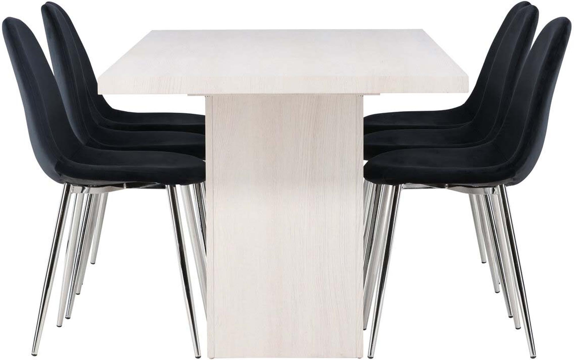 Stilvolles Esszimmerset mit 200 cm Esstisch und 6 bequemen Polar-Stühlen von Venture Home. Perfekt für ein modernes Zuhause und gesellige Abende.