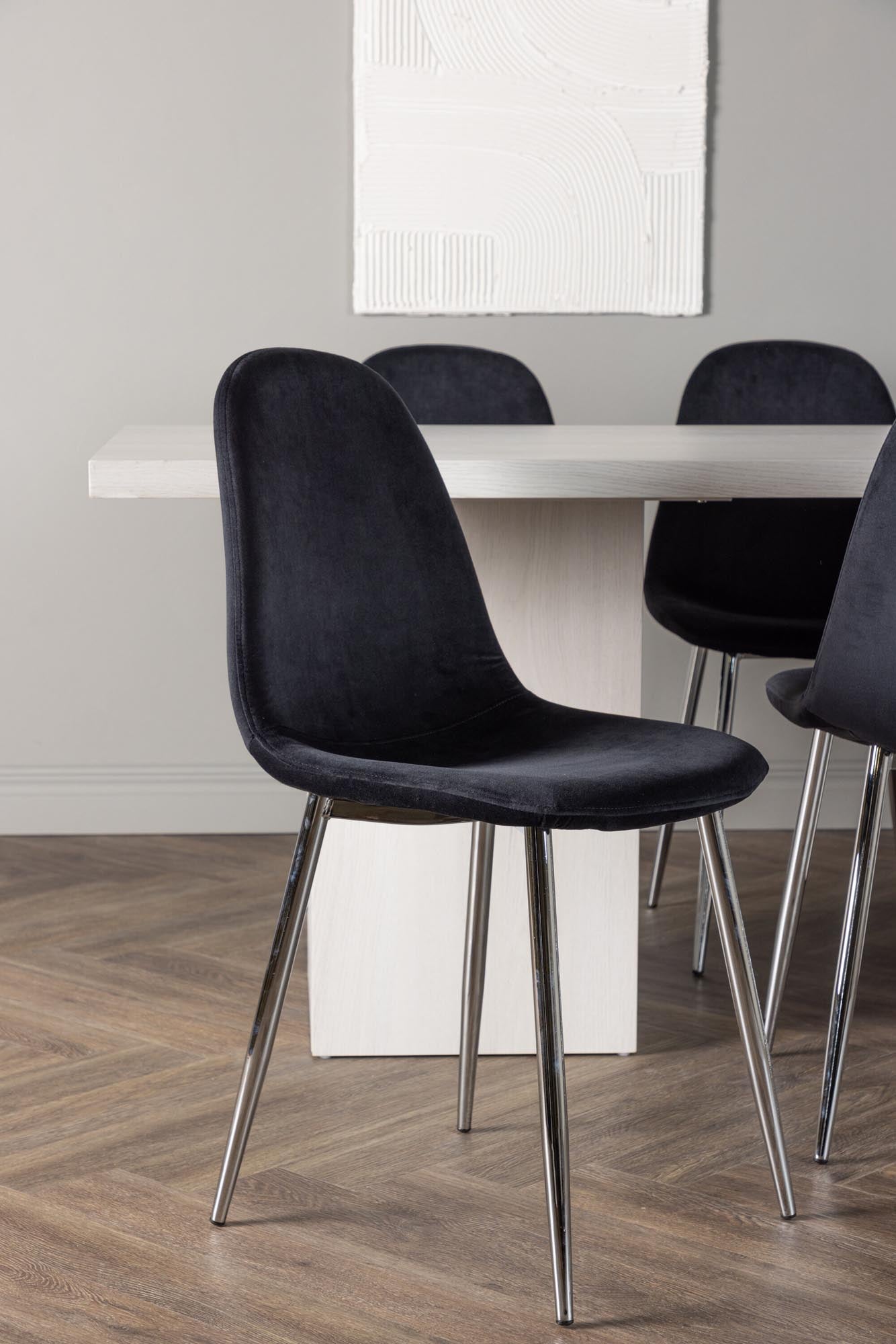 Elegantes Esszimmerset mit 200 cm Tisch und 6 stilvollen Polar-Stühlen von Venture Home. Ideal für gesellige Runden und modernes Wohnen.