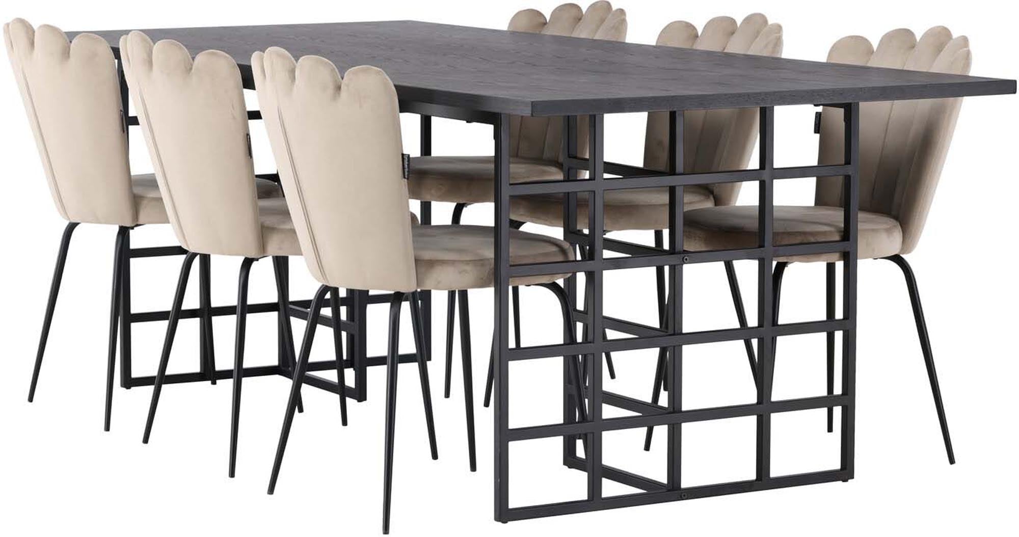 Elegantes Ystad Esszimmerset + Limhamn: Ideal für gesellige Runden und stilvolle Einrichtung. Hochwertige Materialien und luxuriöse Samtstühle.