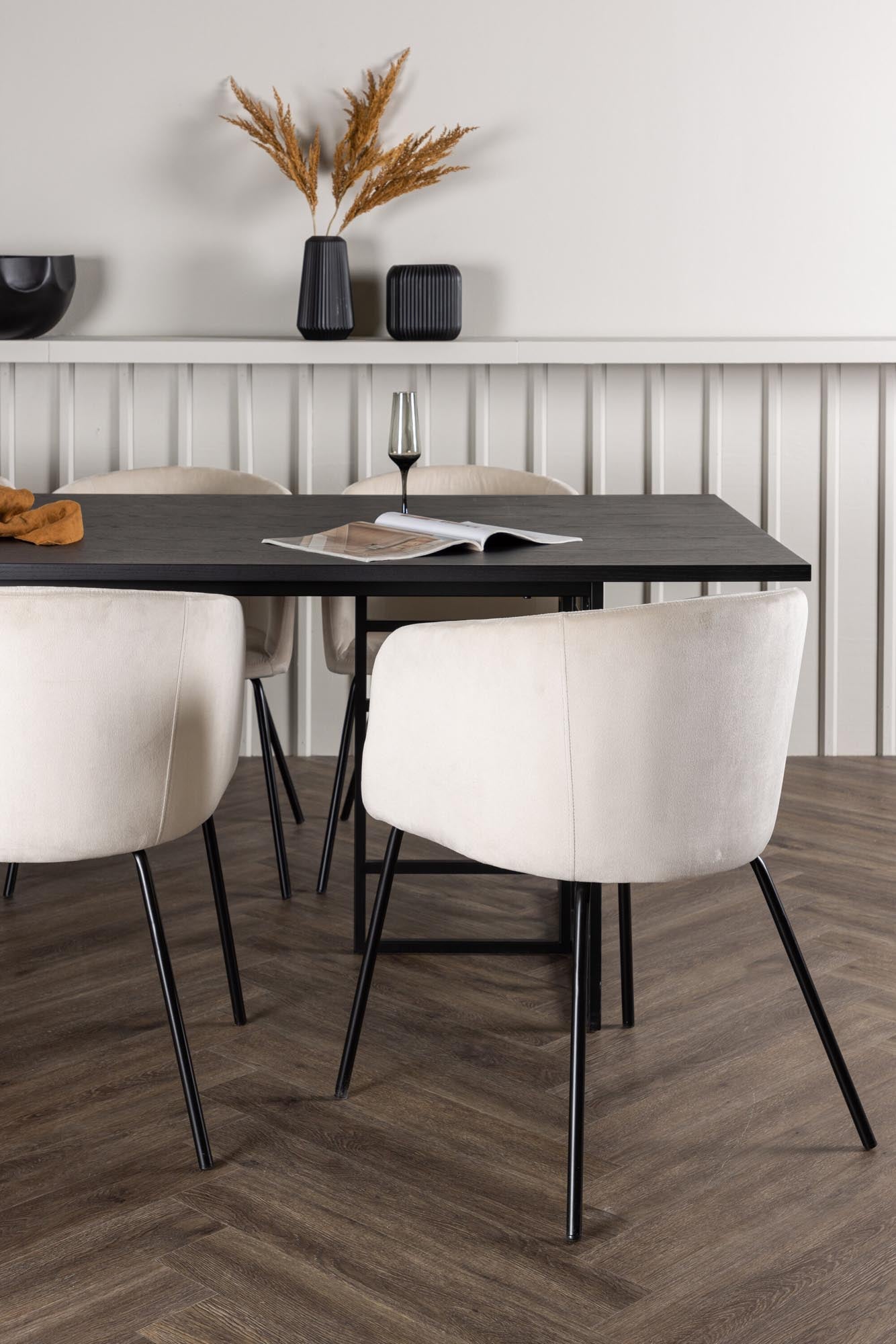 Modernes Ystad Esszimmerset mit 220cm Tisch und 6 Samt-Stühlen. Perfekt für gesellige Abende und stilvolle Anlässe. Hochwertig & elegant.