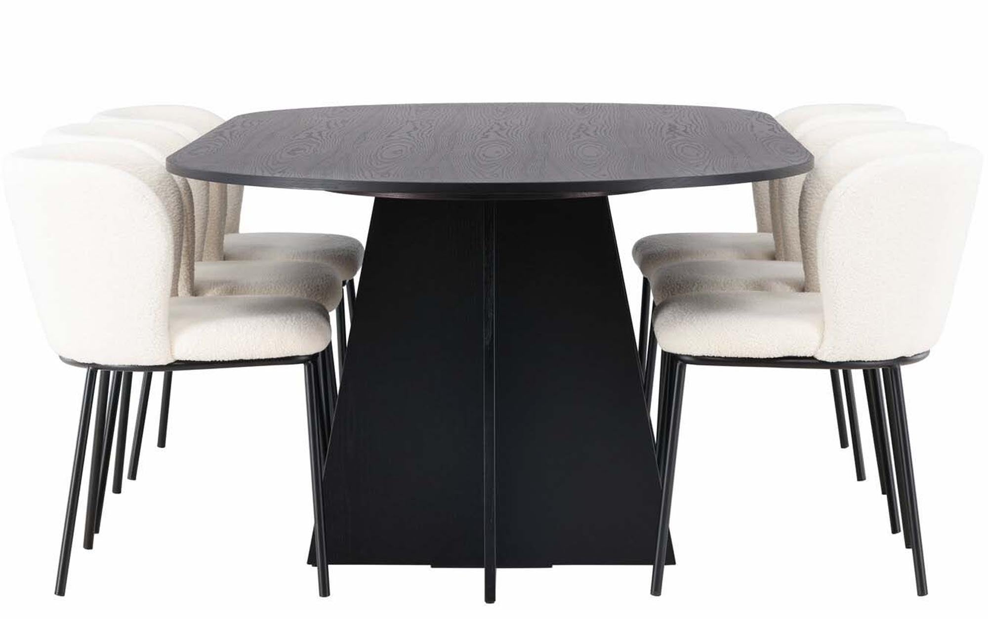 Elegantes Bootcut Esszimmerset + Edina 230cm für 6 Personen von Venture Home. Ideal für gesellige Runden, vereint es rustikalen Charme mit modernem Stil.