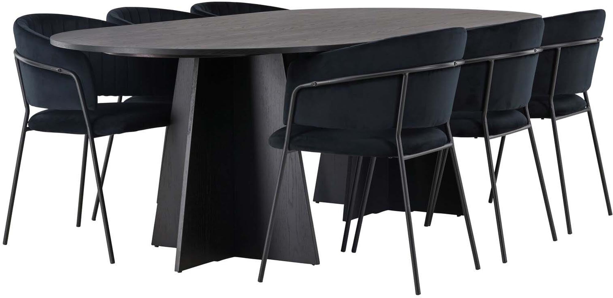 Stilvolles Bootcut Esszimmerset + Selma 230cm von Venture Home. Modernes Design, hoher Komfort und Platz für 6 Personen – ideal für gesellige Abende.