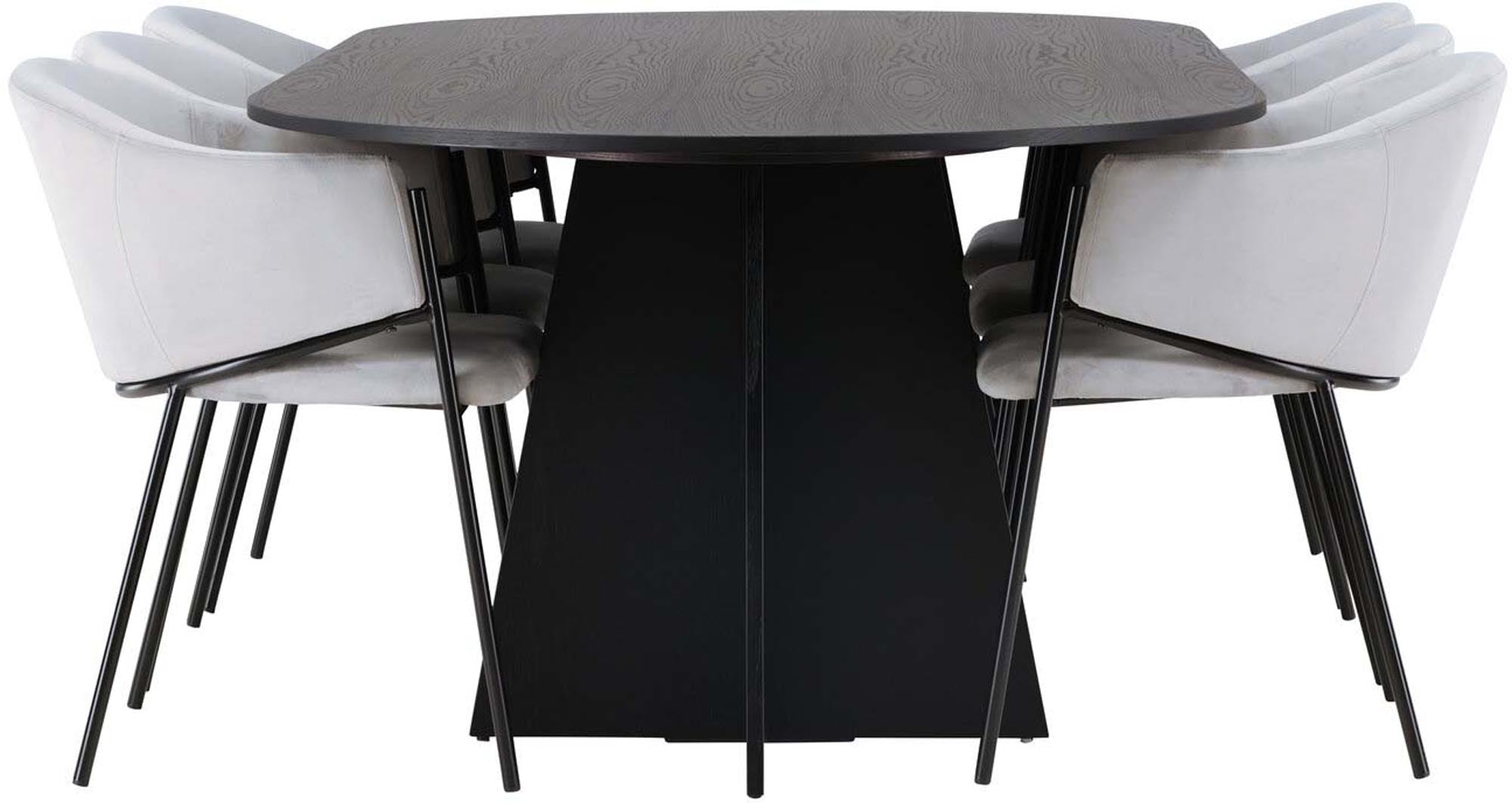 Elegantes Bootcut Esszimmerset mit ovalem Tisch und 6 stilvollen Evelina-Stühlen. Ideal für gesellige Abende und zeitloses Design.