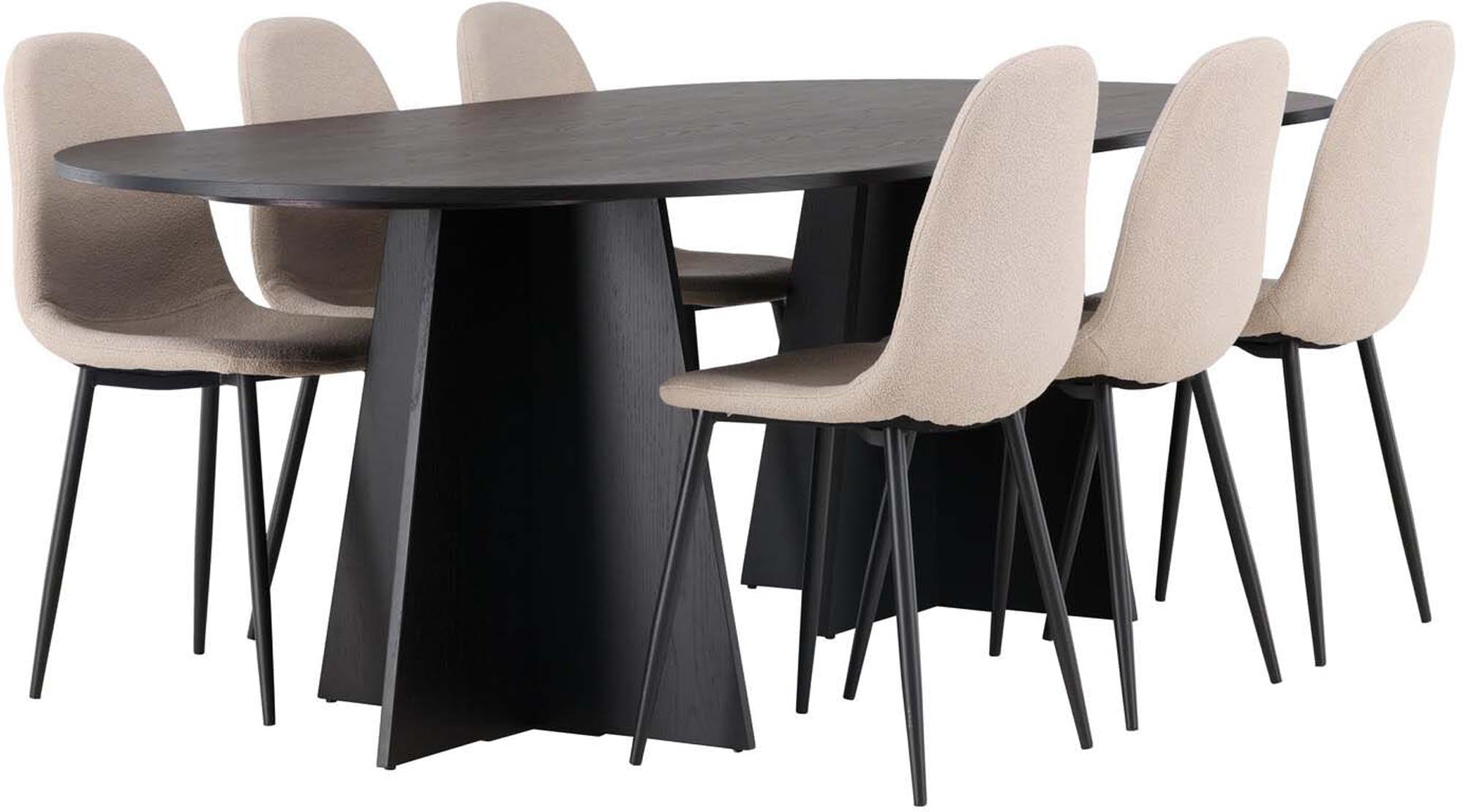 Elegantes Bootcut Esszimmerset 230cm mit stilvollem Tisch und bequemen Polar-Stühlen für unvergessliche Essensmomente.