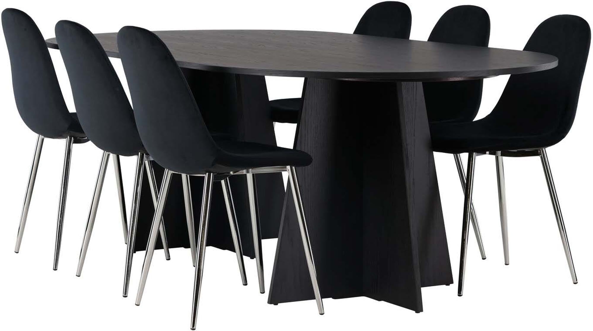 Elegantes Bootcut Esszimmerset 230cm mit komfortablen Stühlen der Polar-Serie, perfekt für festliche Anlässe und stilvolle Esszimmer.