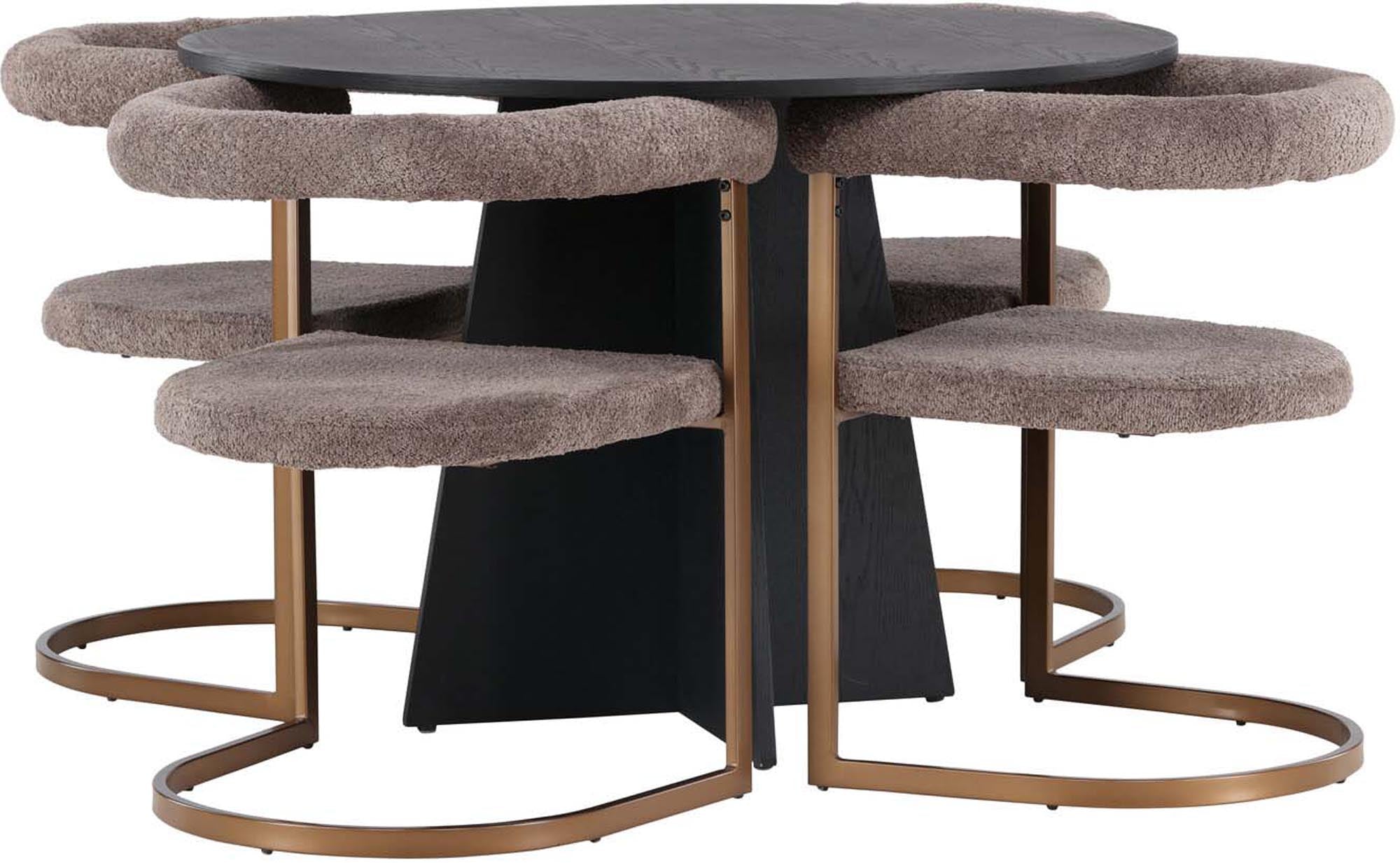 Modernes Esszimmerset Bootcut + Morning, Ø110cm, 4 Stühle, elegant.