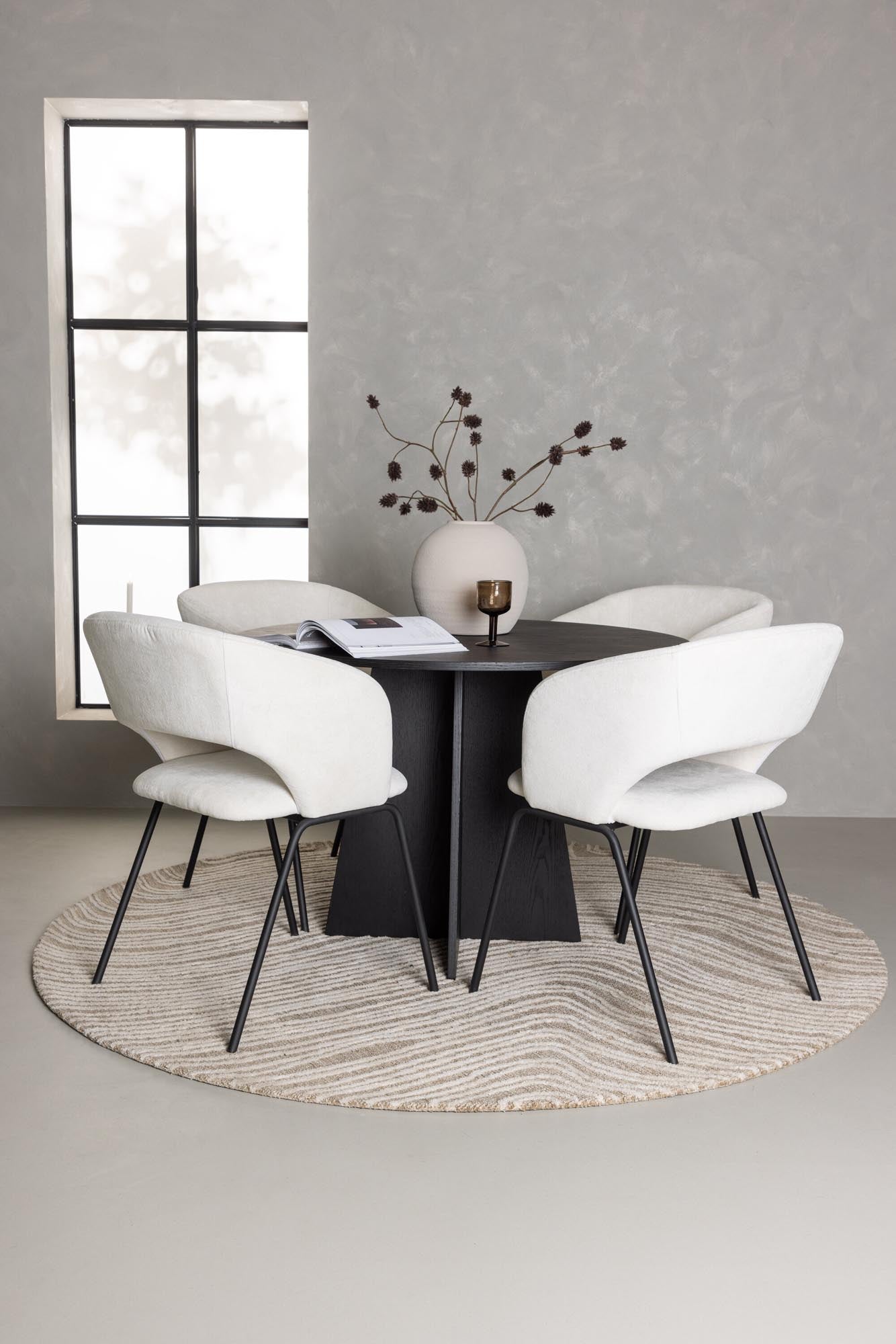 Stilvolles Bootcut Esszimmerset, 4 Stühle, Tisch ⌀110cm, Venture Home.