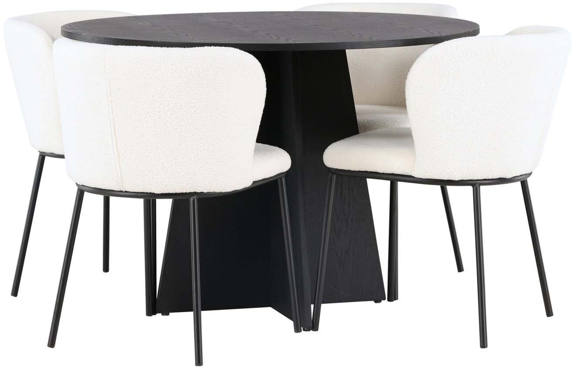 Stilvolles Bootcut Esszimmerset mit 110 cm Tisch und 4 luxuriösen Edina-Stühlen. Perfekt für gesellige Abende und modernes Wohnen.