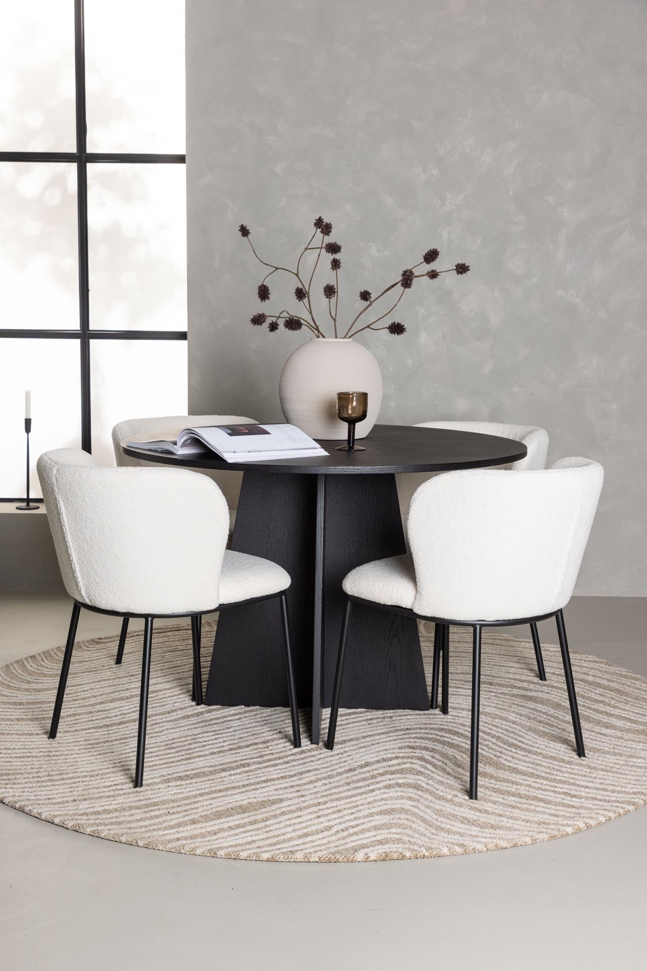 Elegantes Esszimmerset Bootcut + Edina, 110cm Tisch, 4 Stühle.