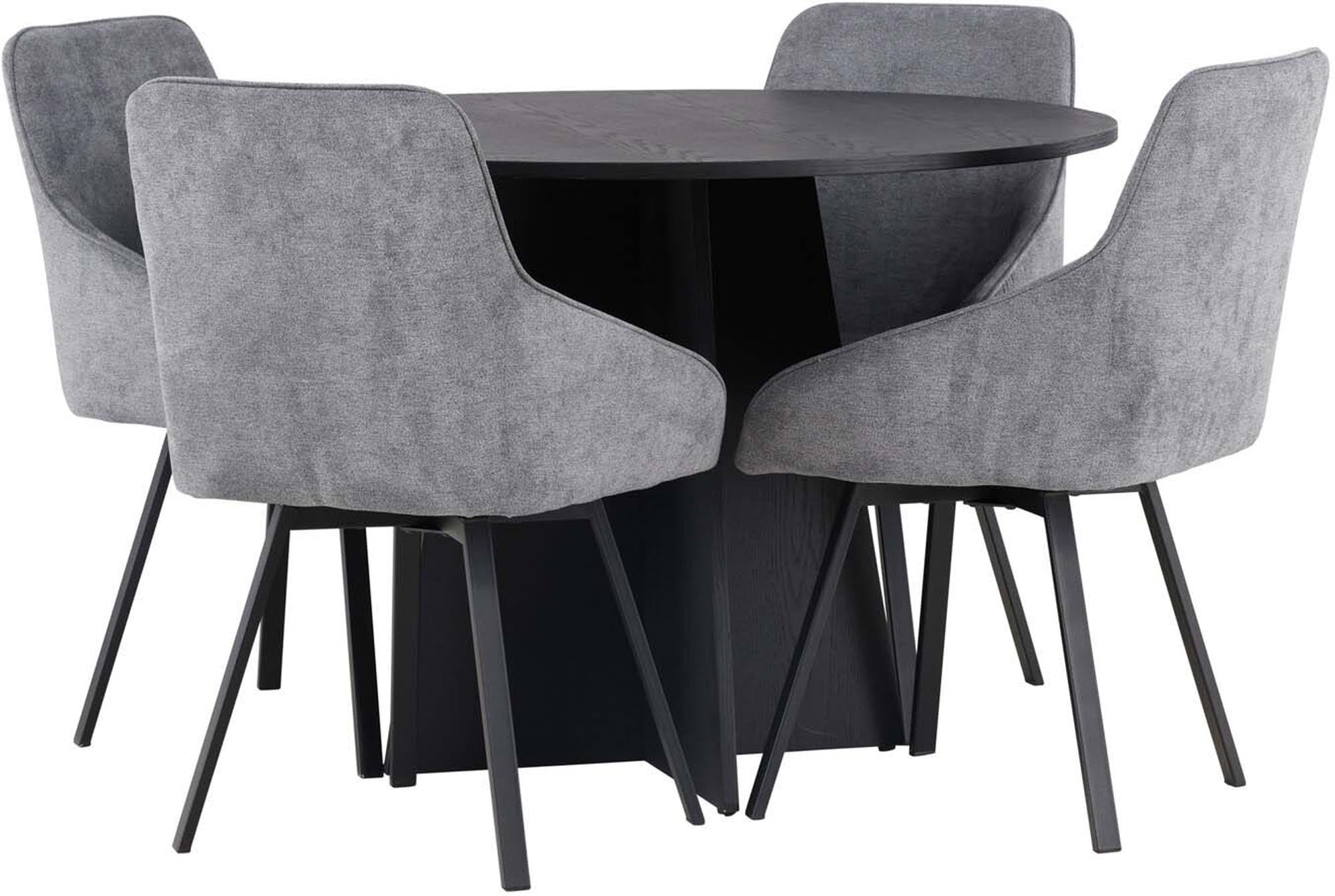 Stilvolles Bootcut Esszimmerset mit Rosie, 110 cm Durchmesser und 4 komfortablen Stühlen. Perfekt für gesellige Runden und elegantes Ambiente.