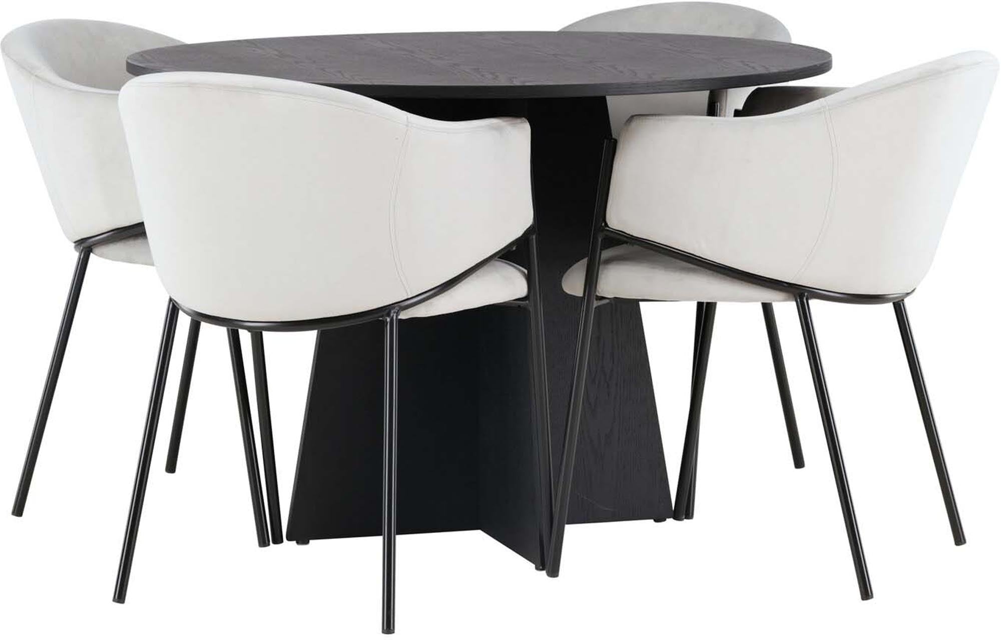 Stilvolles Bootcut Esszimmerset mit 110 cm Tisch und 4 luxuriösen Evelina-Stühlen. Perfekte Kombination aus Design und Komfort für Ihr Zuhause.