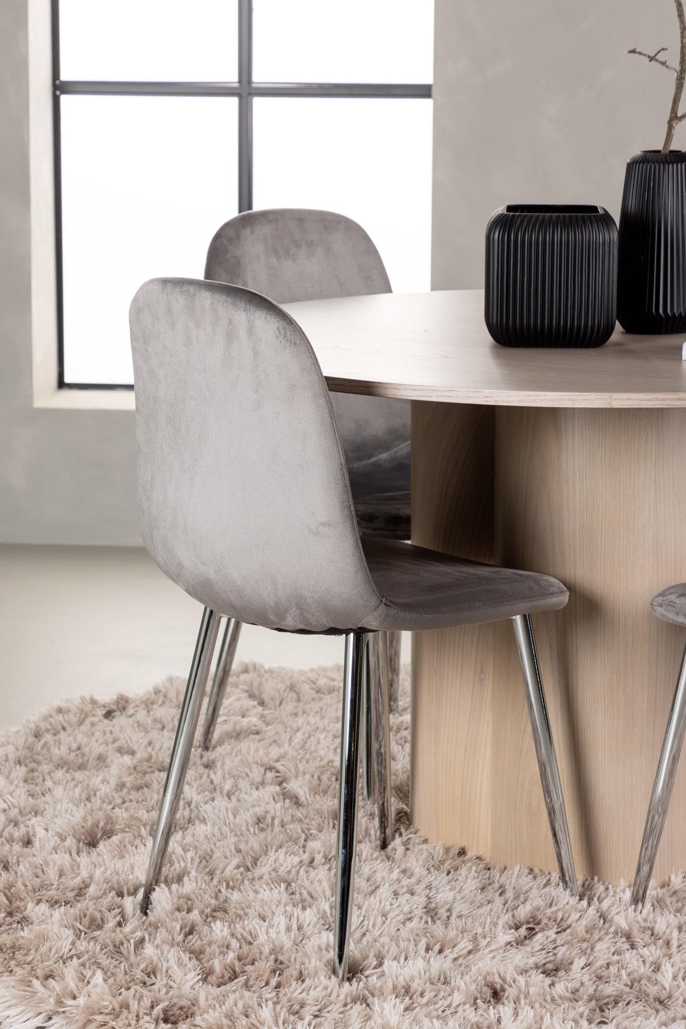 Stilvolles Esszimmerset Olivia + Eva, runder Tisch ⌀110cm, für 4 Personen, luxuriöse Samtstühle, ideal für festliche und entspannte Anlässe.