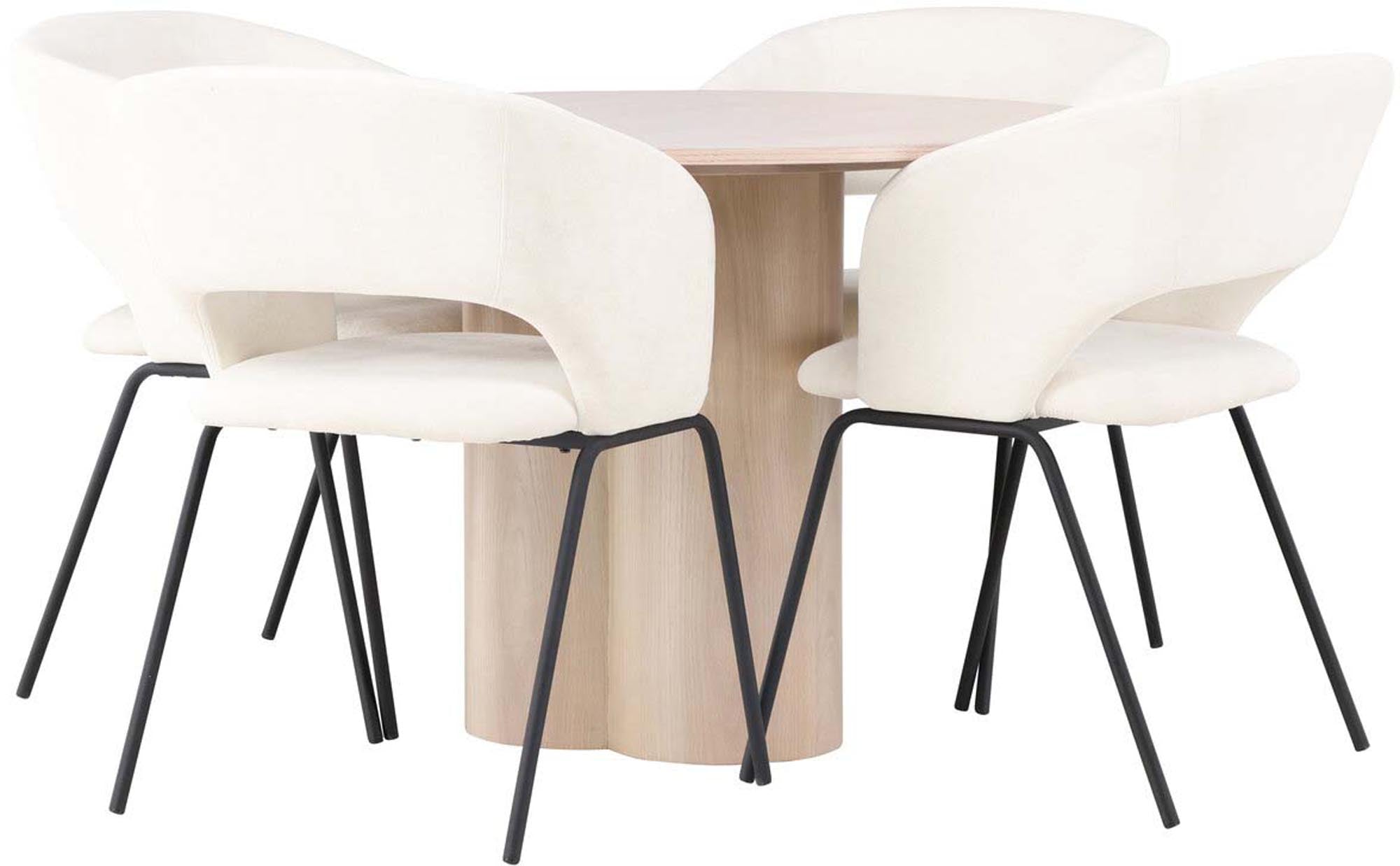 Genießen Sie gesellige Stunden mit dem Olivia Esszimmerset von Venture Home: Ein eleganter runder Tisch (110 cm) und 4 komfortable Stühle für jeden Anlass.